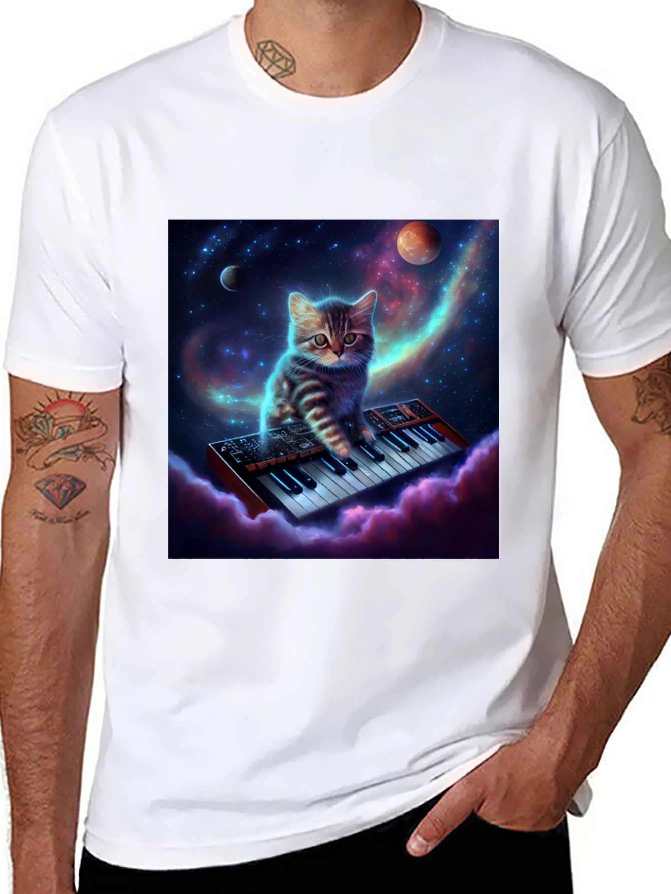 Cosmic Cat Keyboardist Graphic Tee