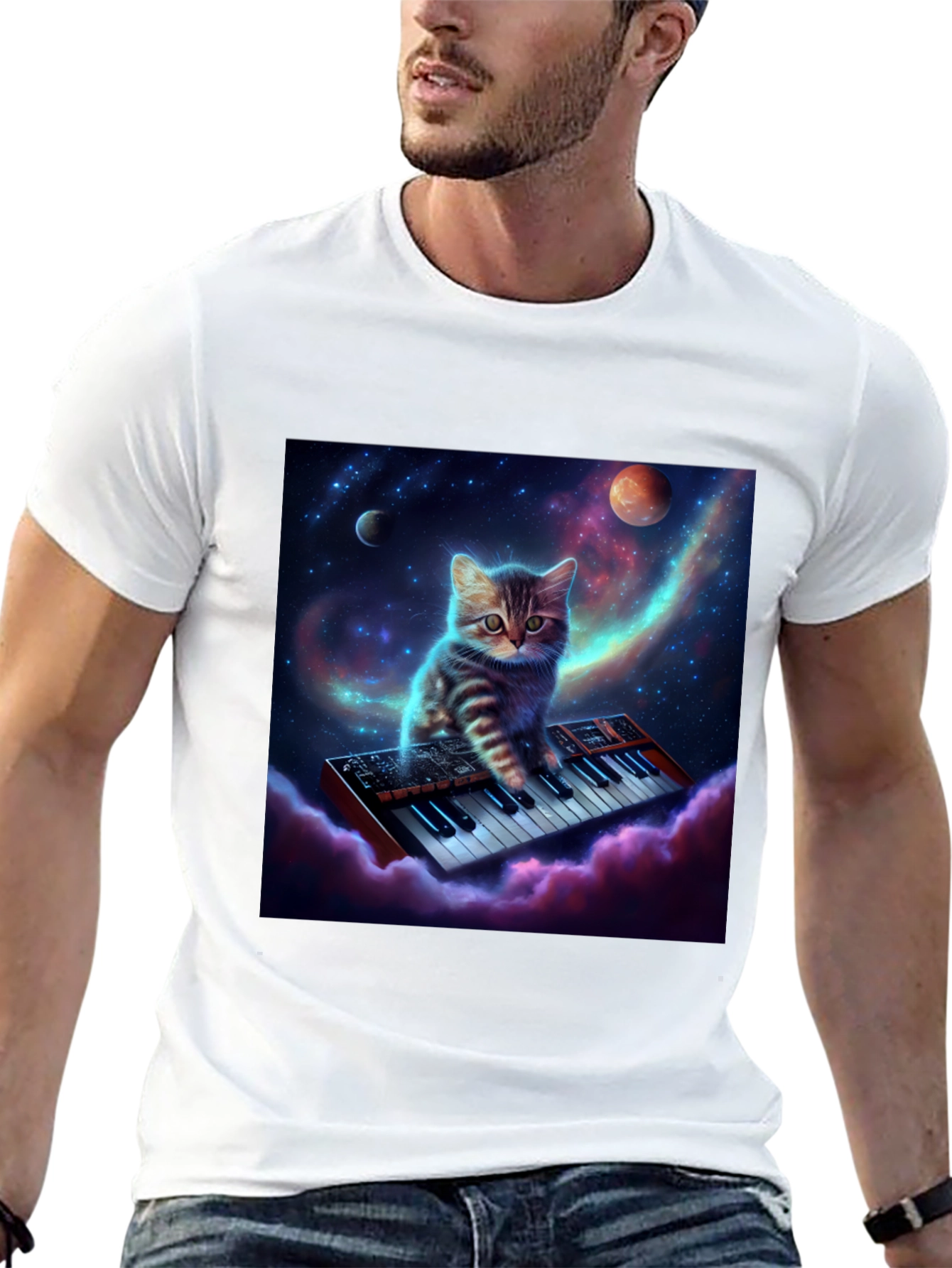 Cosmic Cat Keyboardist Graphic Tee