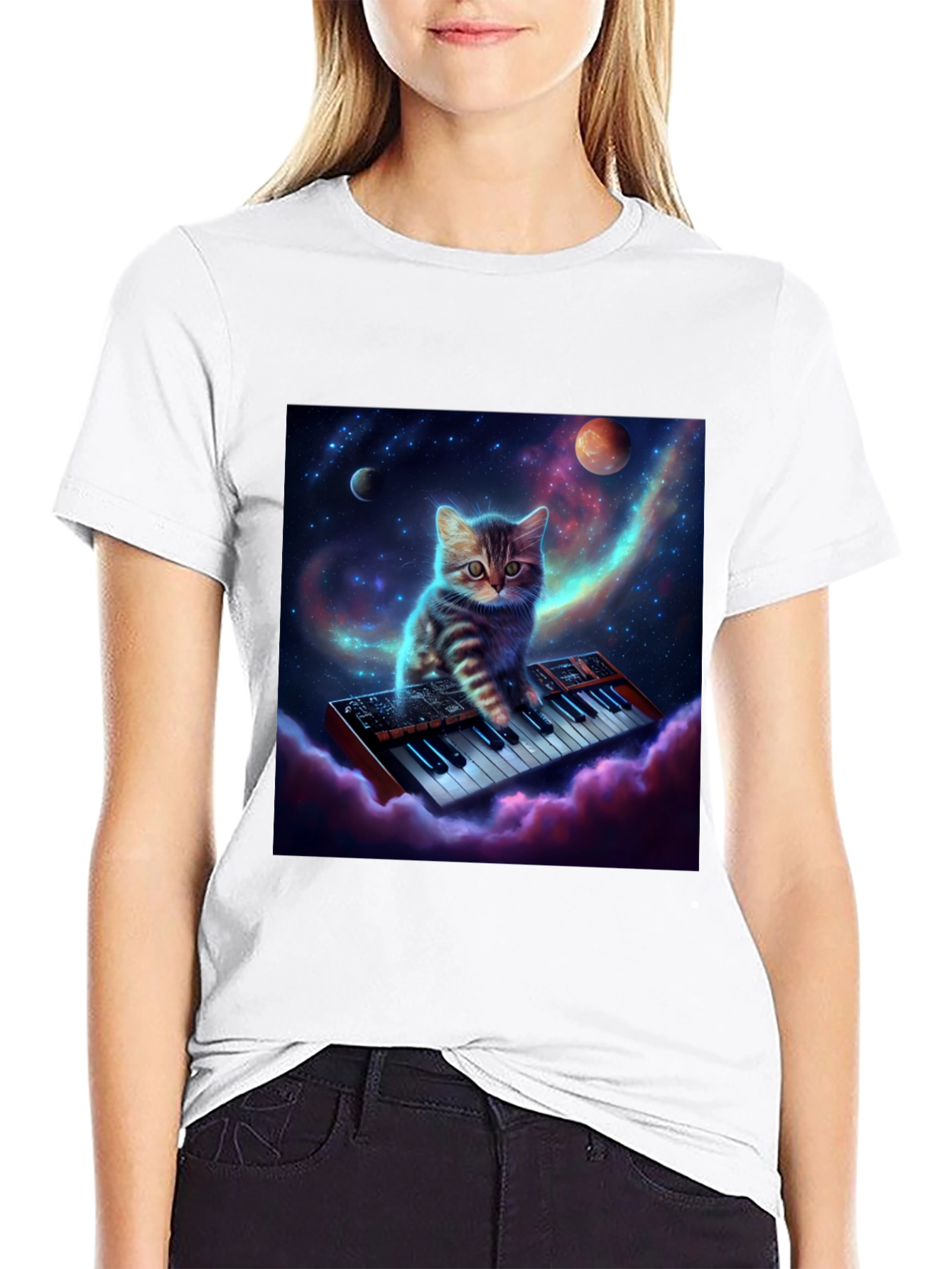 Cosmic Cat Keyboardist Graphic Tee
