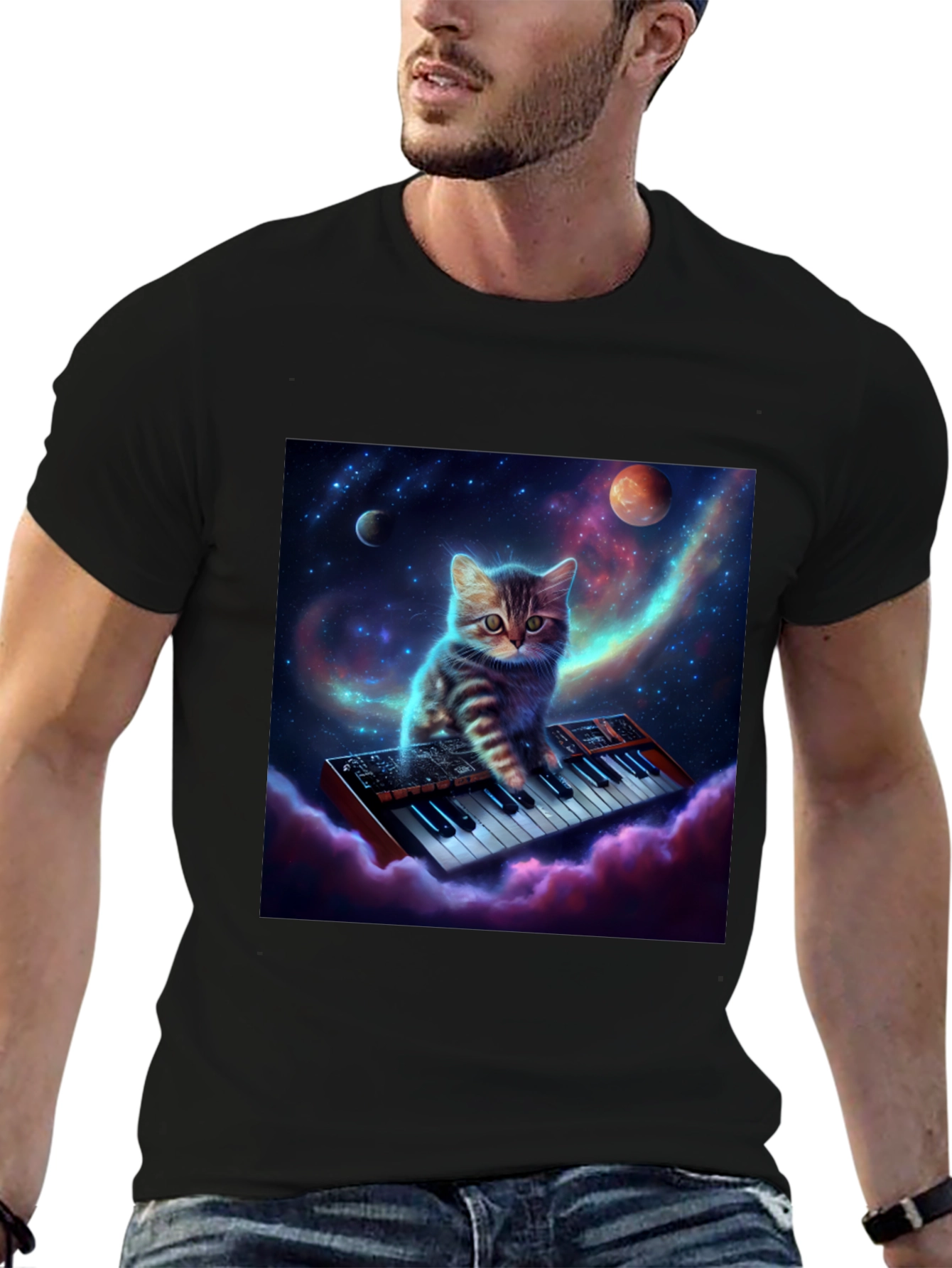 Cosmic Cat Keyboardist Graphic Tee