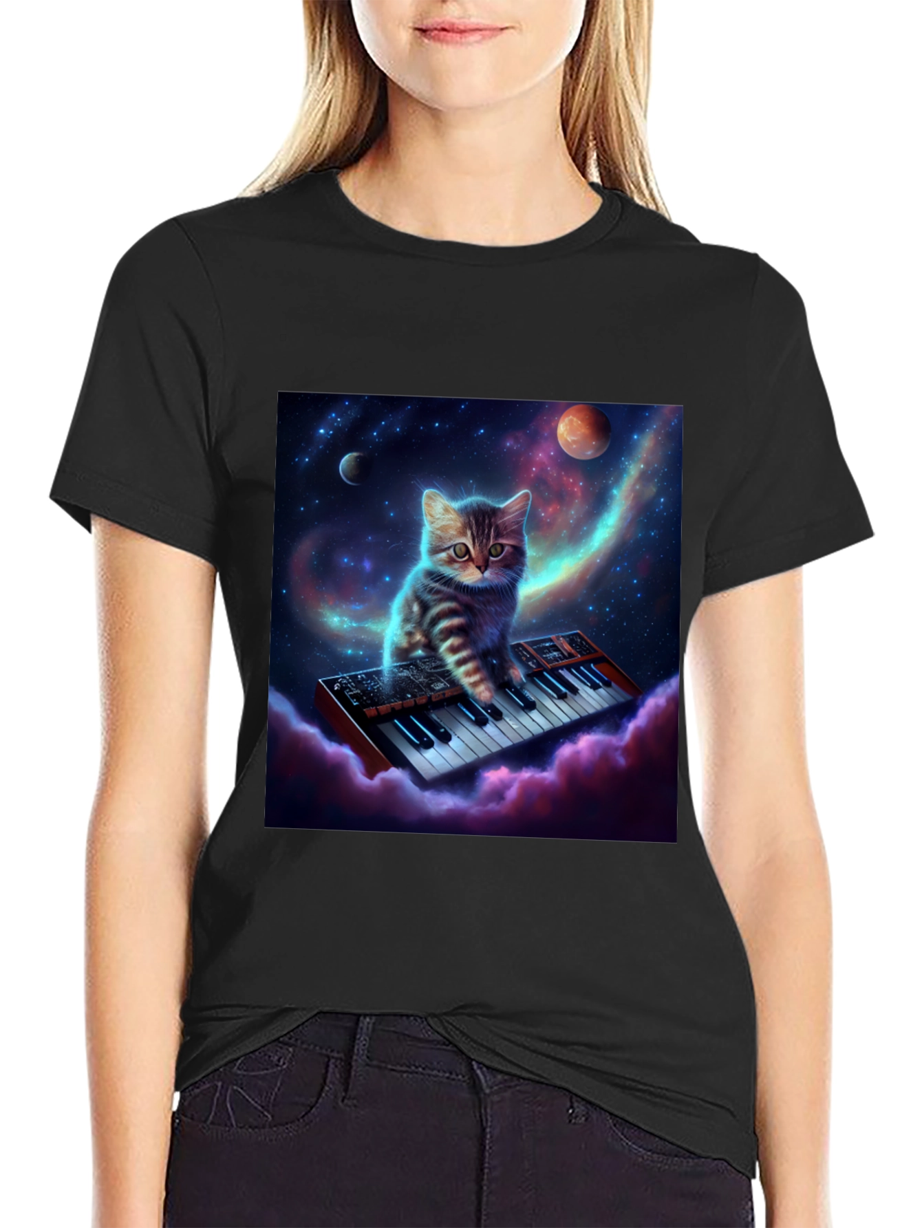 Cosmic Cat Keyboardist Graphic Tee