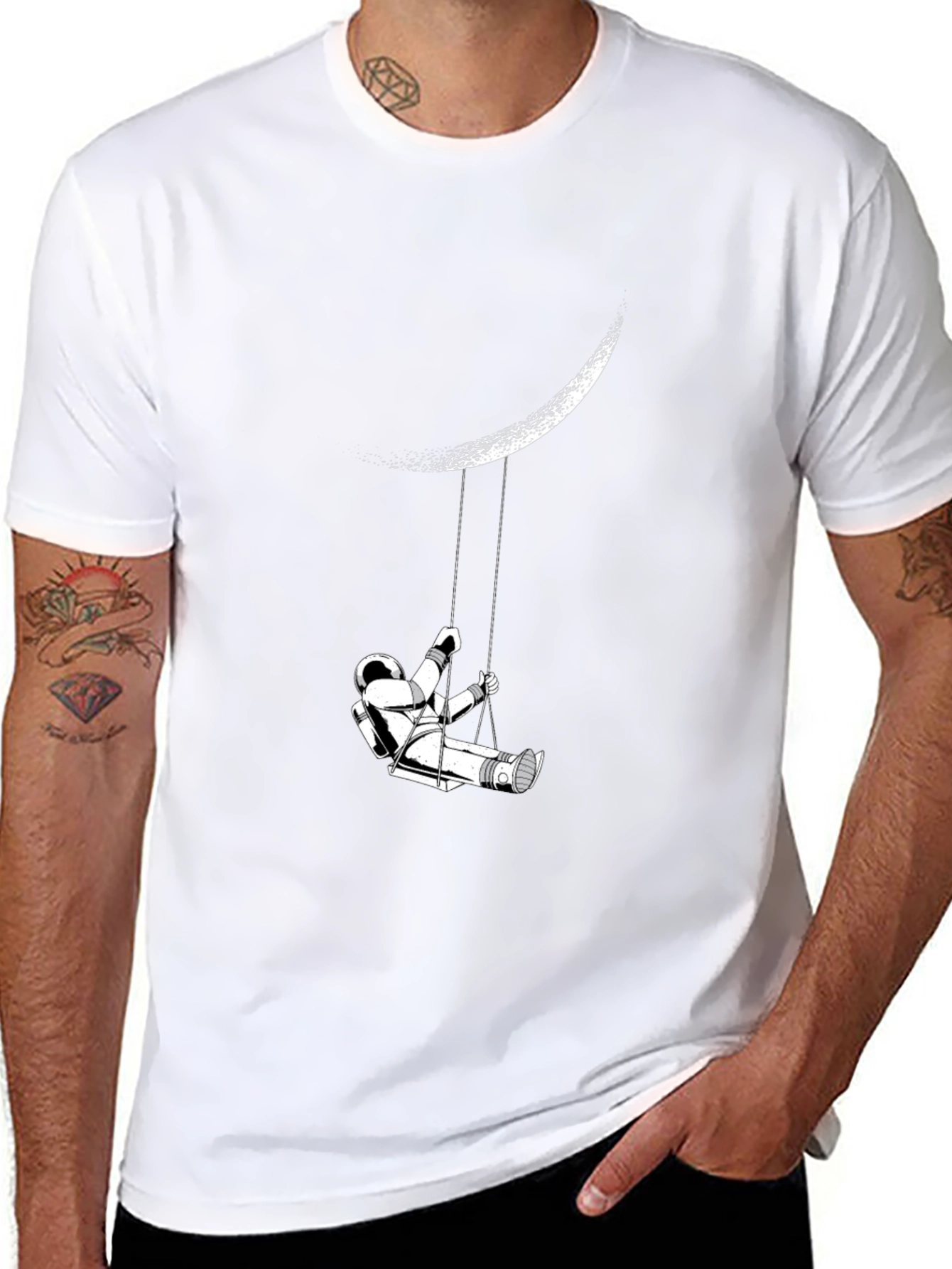 Astronaut Moon Swing Graphic Tee - Stylish Black T-Shirt