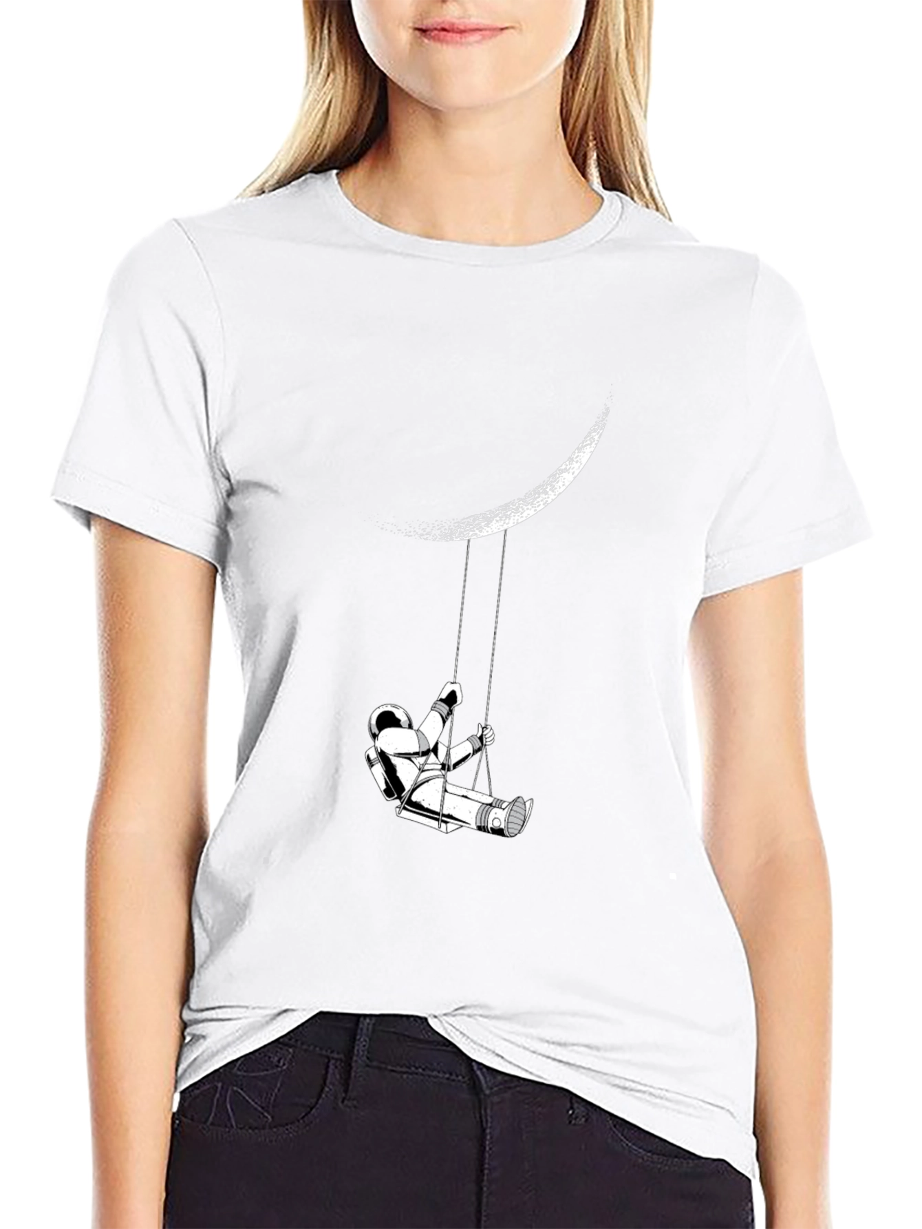 Astronaut Moon Swing Graphic Tee - Stylish Black T-Shirt