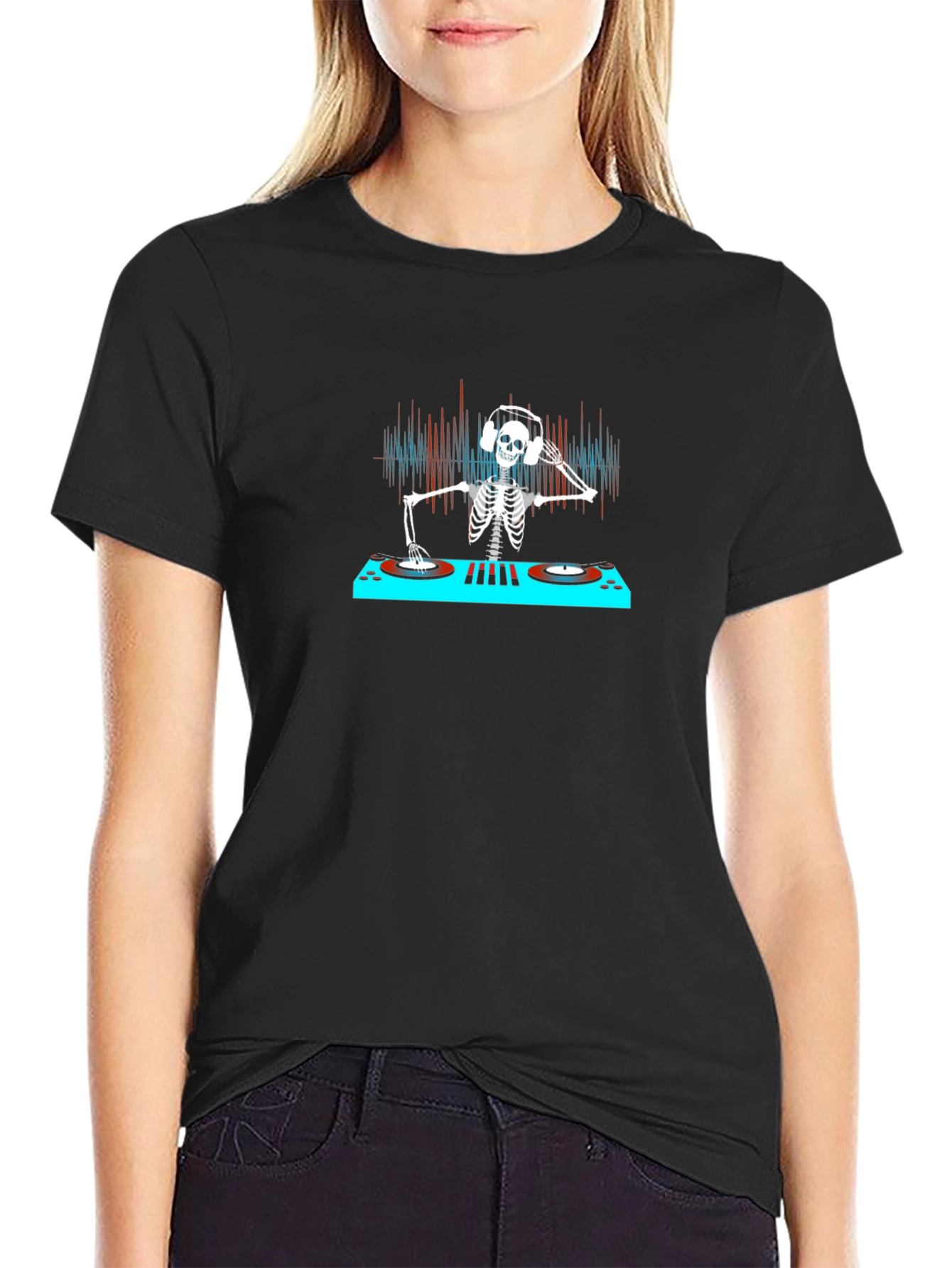 DJ Skeleton Graphic Tee - Black Cotton T-Shirt