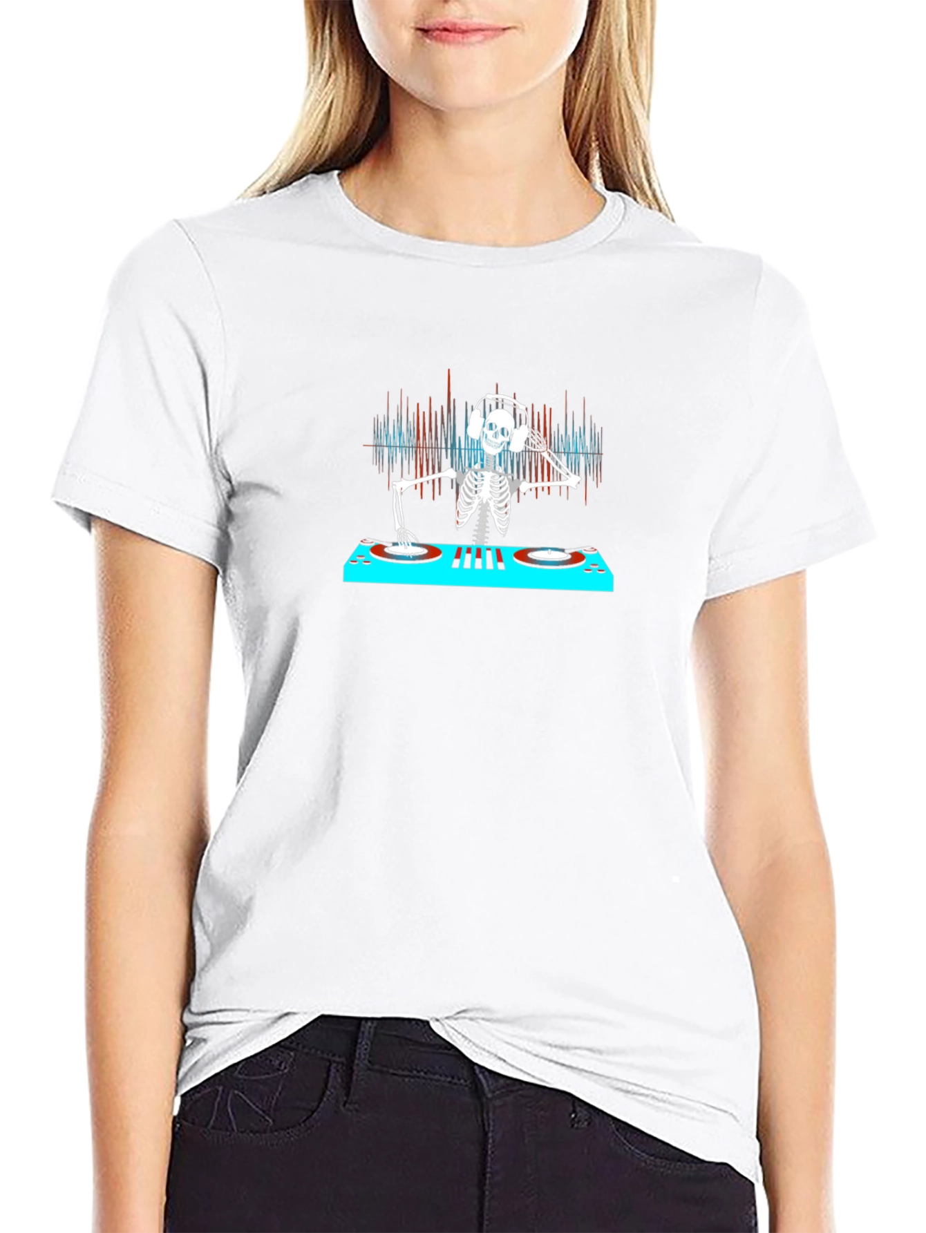 DJ Skeleton Graphic Tee - Black Cotton T-Shirt