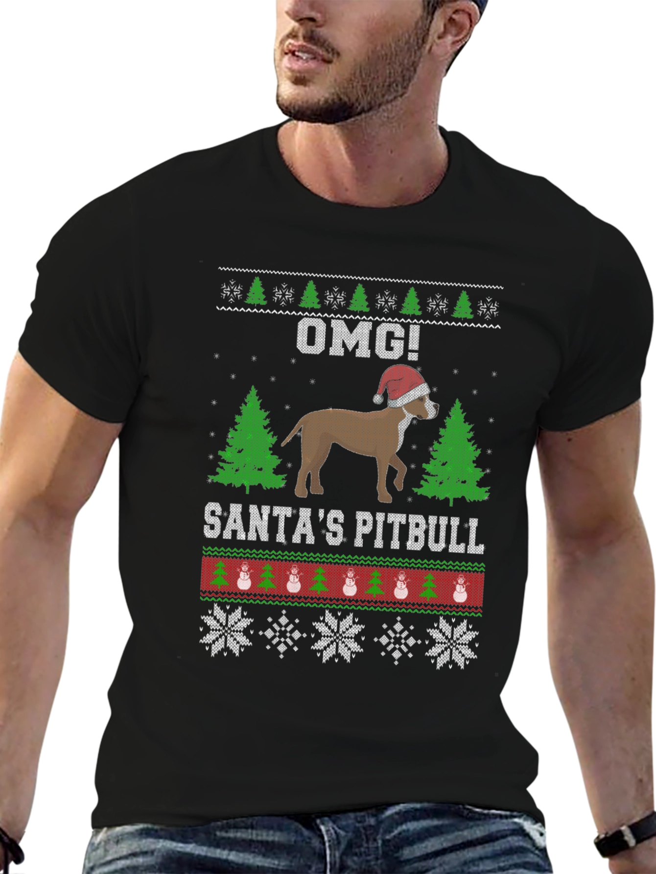 Santas Pitbull Ugly Christmas Sweater T-Shirt
