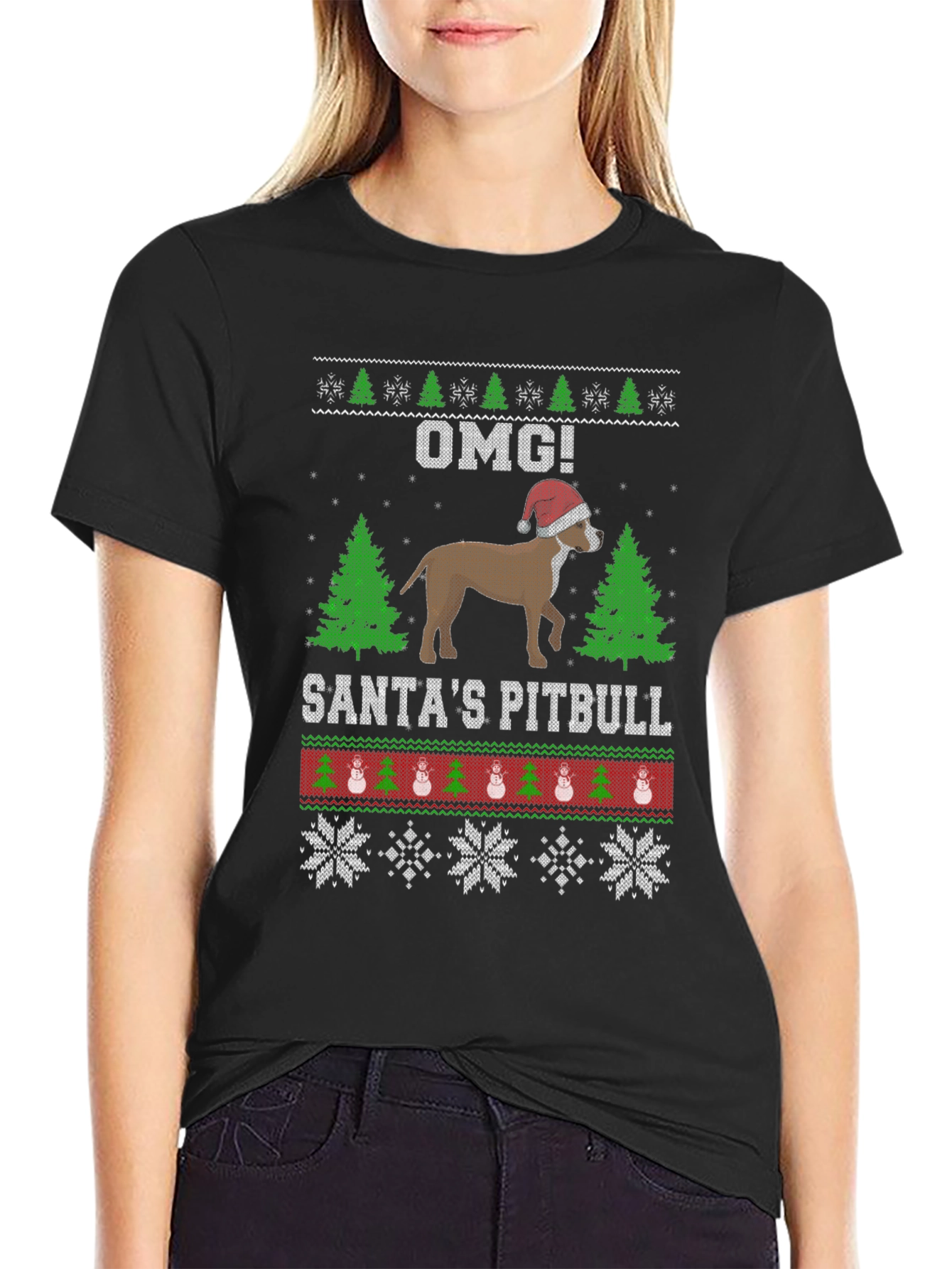 Santas Pitbull Ugly Christmas Sweater T-Shirt