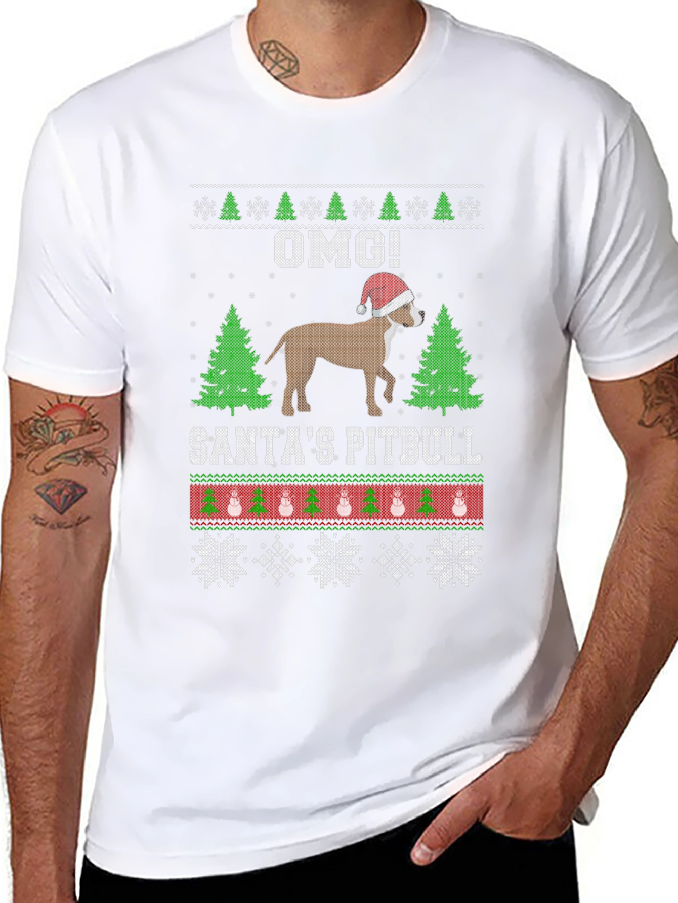 Santas Pitbull Ugly Christmas Sweater T-Shirt