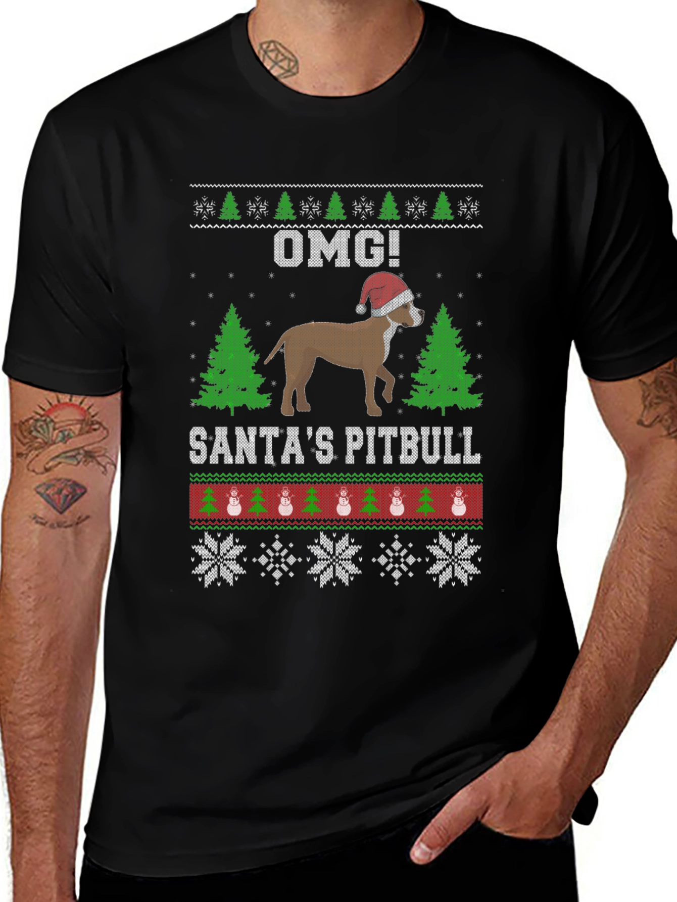 Santas Pitbull Ugly Christmas Sweater T-Shirt