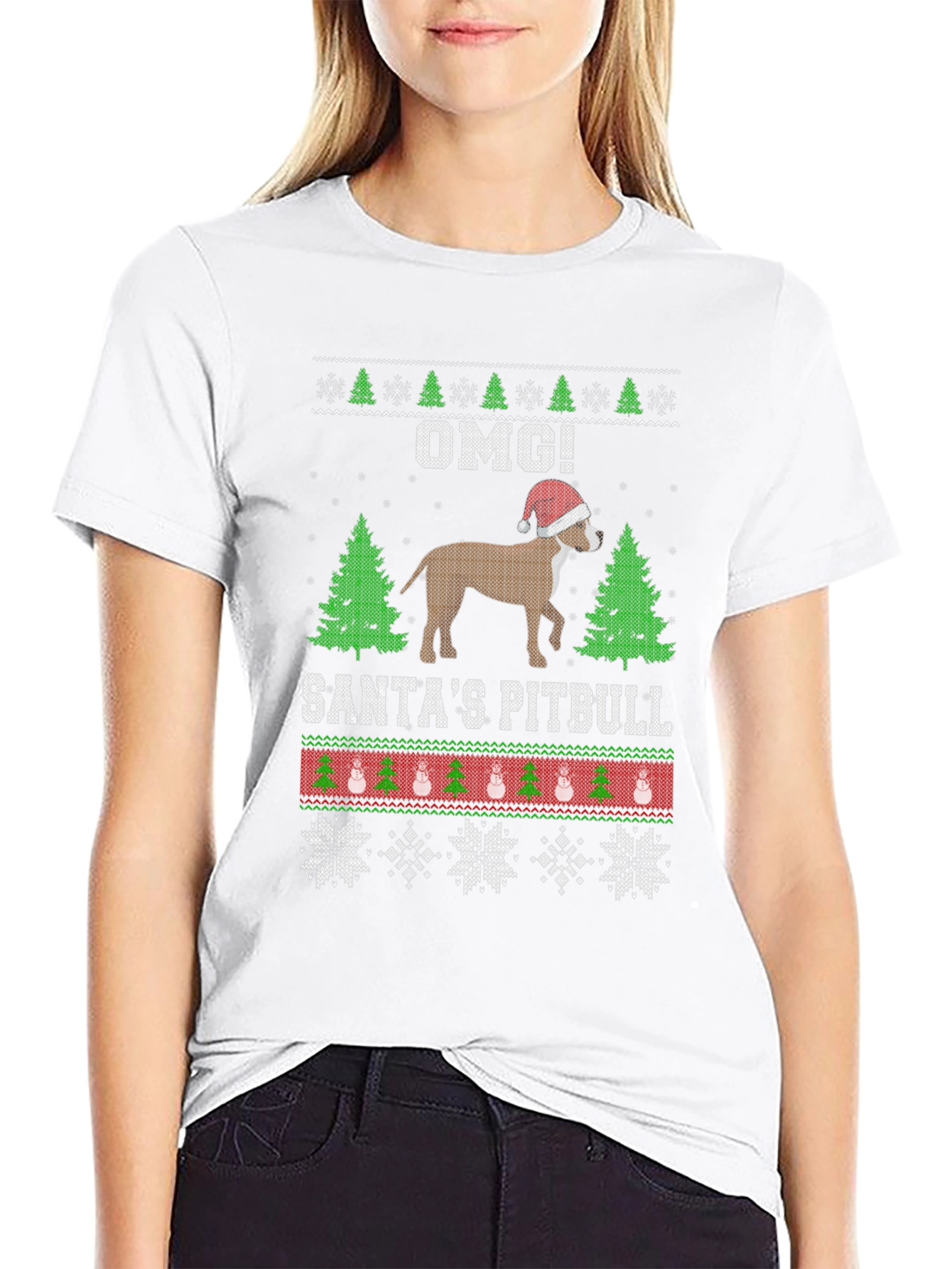 Santas Pitbull Ugly Christmas Sweater T-Shirt