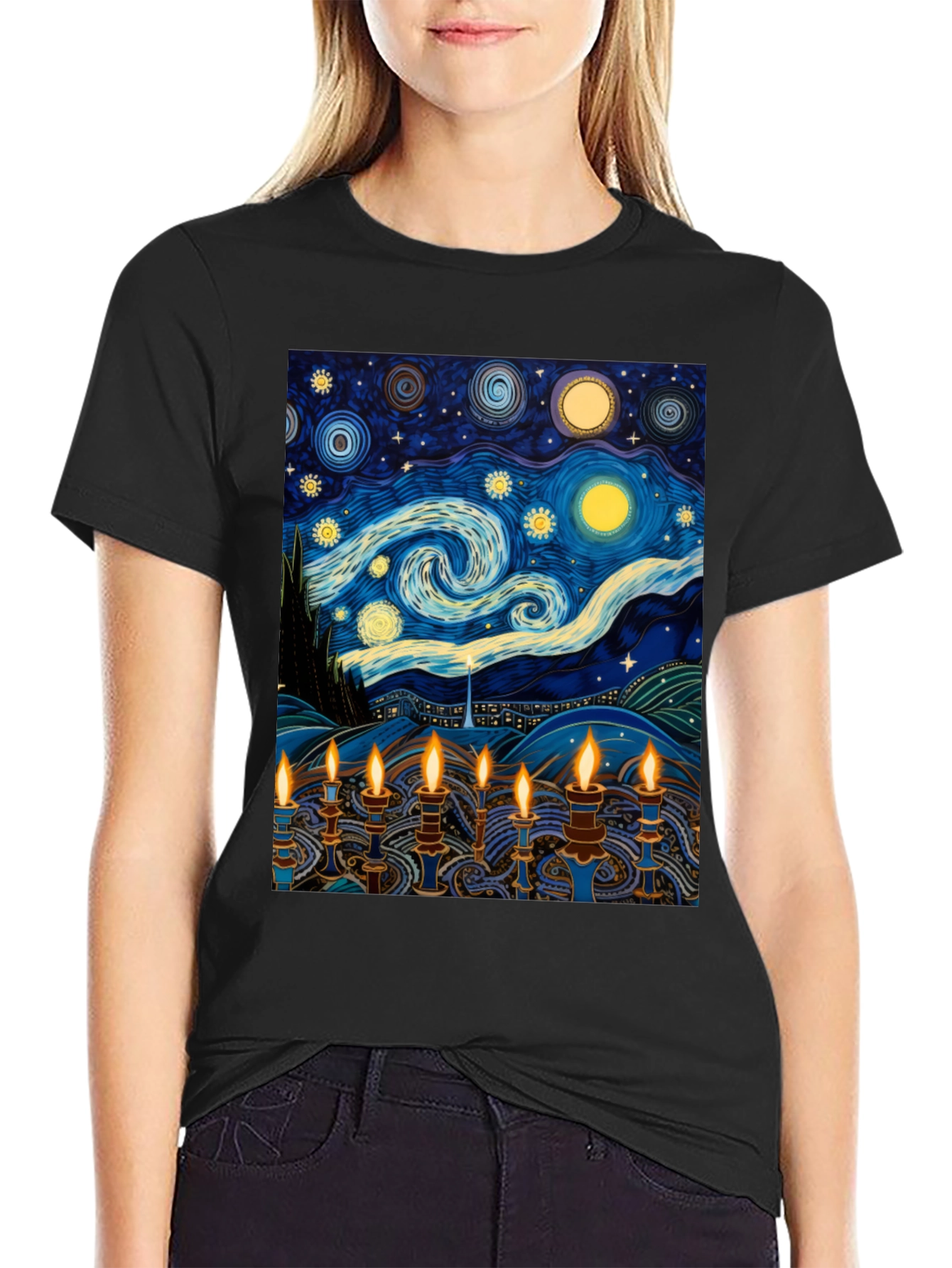 Starry Night Menorah Graphic Tee