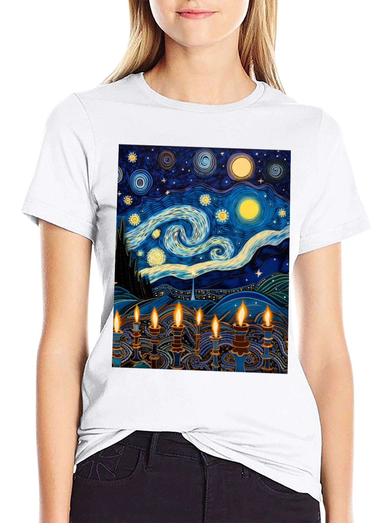 Starry Night Menorah Graphic Tee