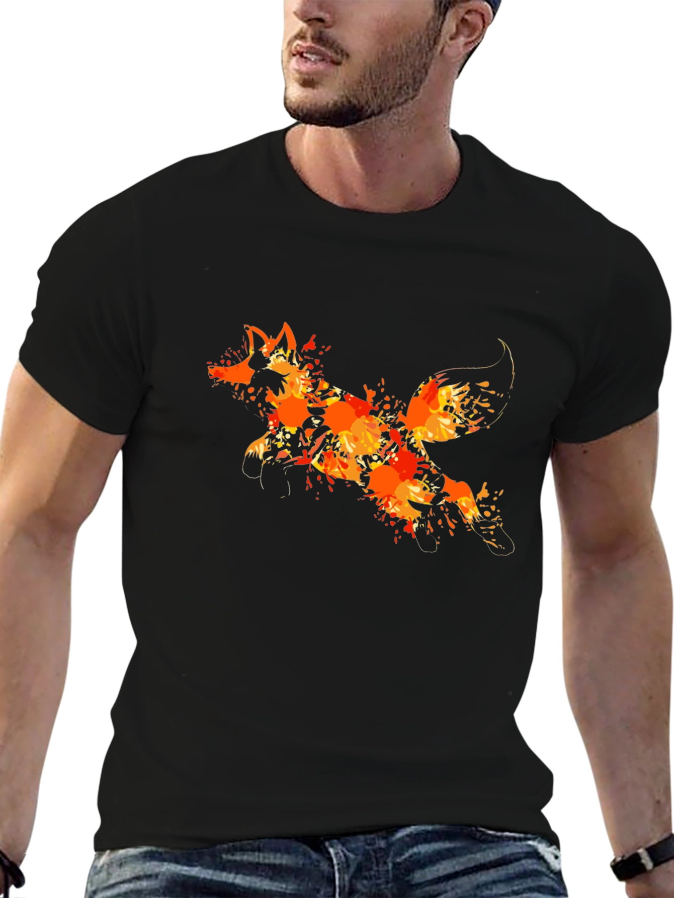Fiery Fox Graphic Tee - Black Cotton Blend