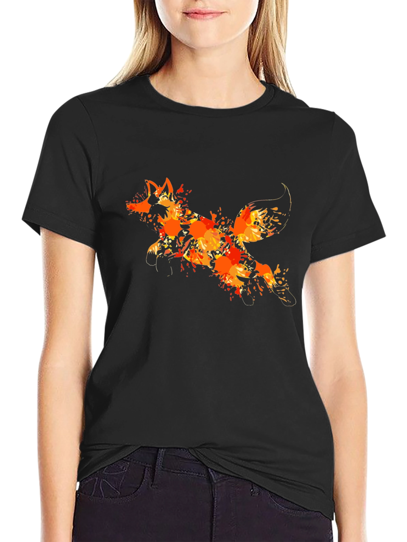 Fiery Fox Graphic Tee - Black Cotton Blend