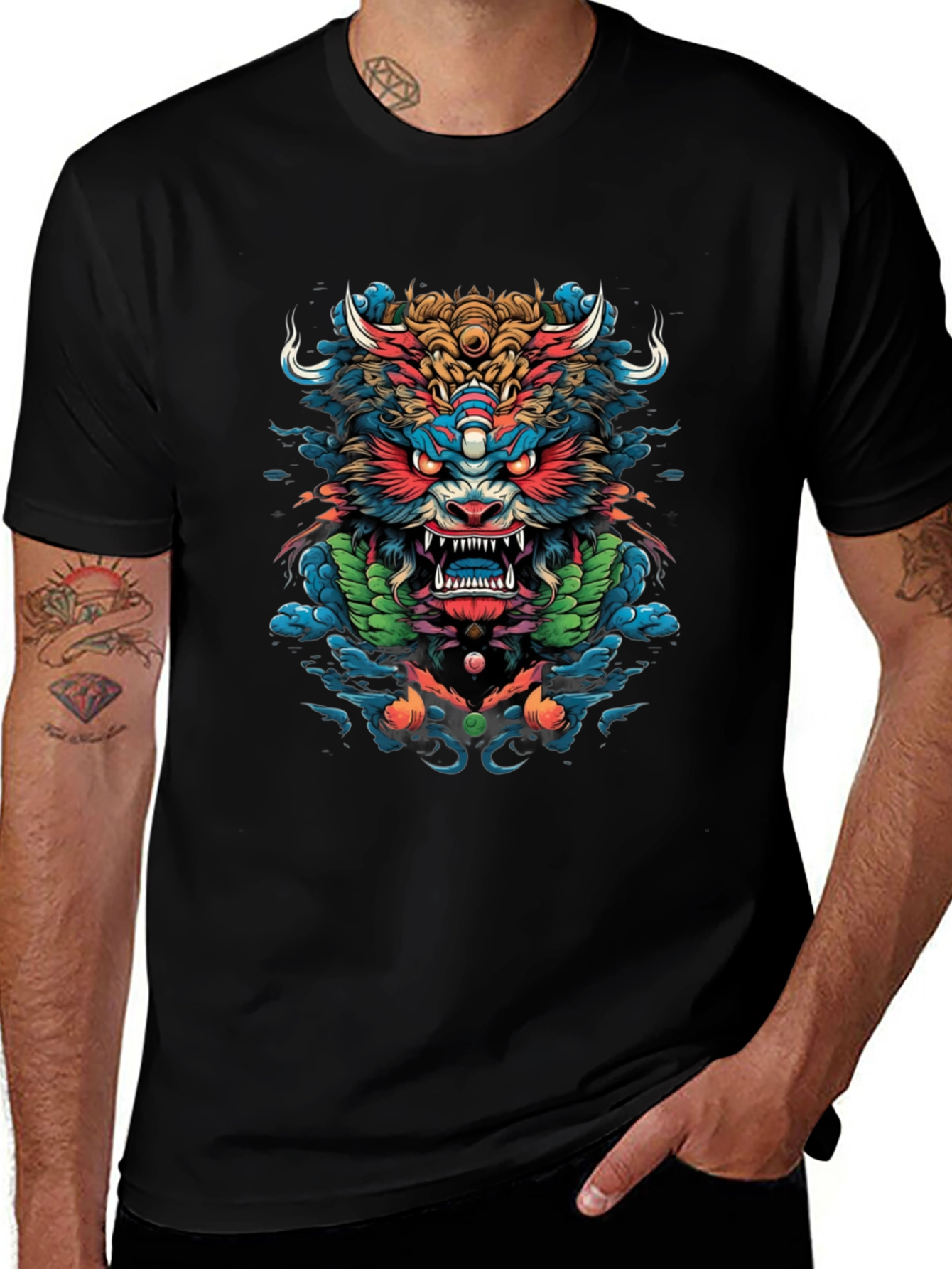 Japanese Oni Demon Graphic Black T-Shirt