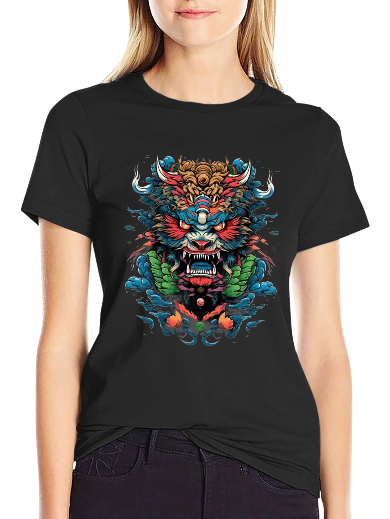Japanese Oni Demon Graphic Black T-Shirt