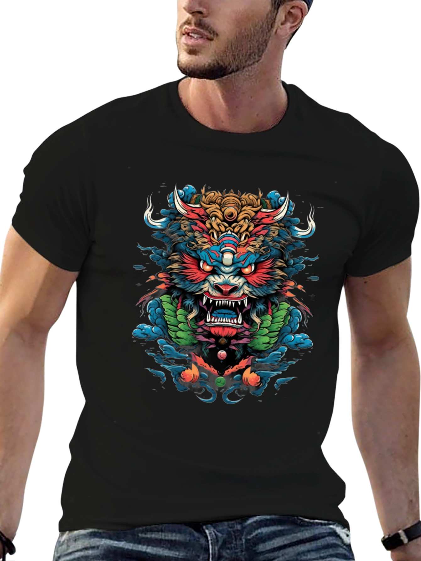 Japanese Oni Demon Graphic Black T-Shirt