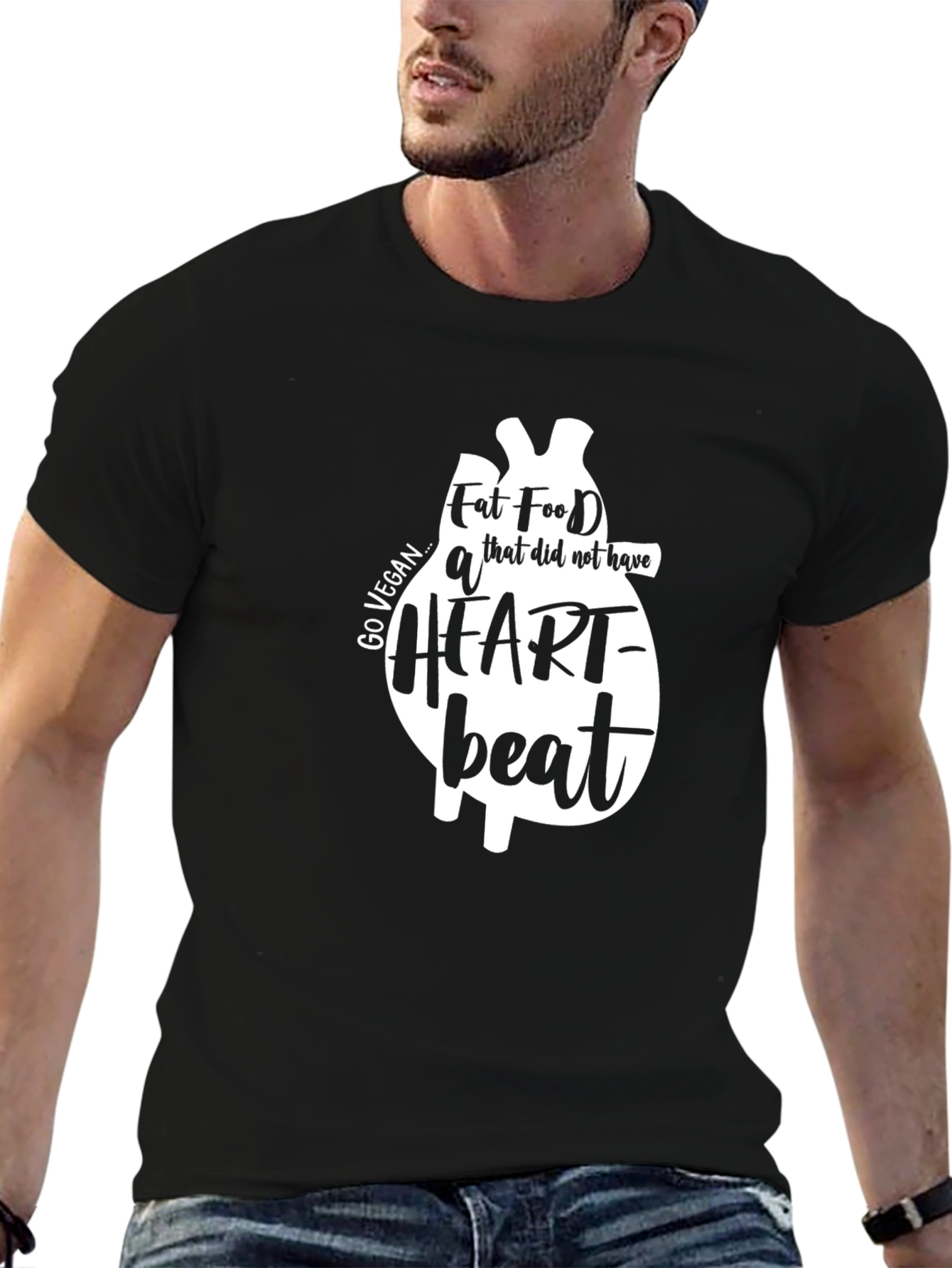 Vegan Heartbeat T-Shirt - Black Cotton Tee