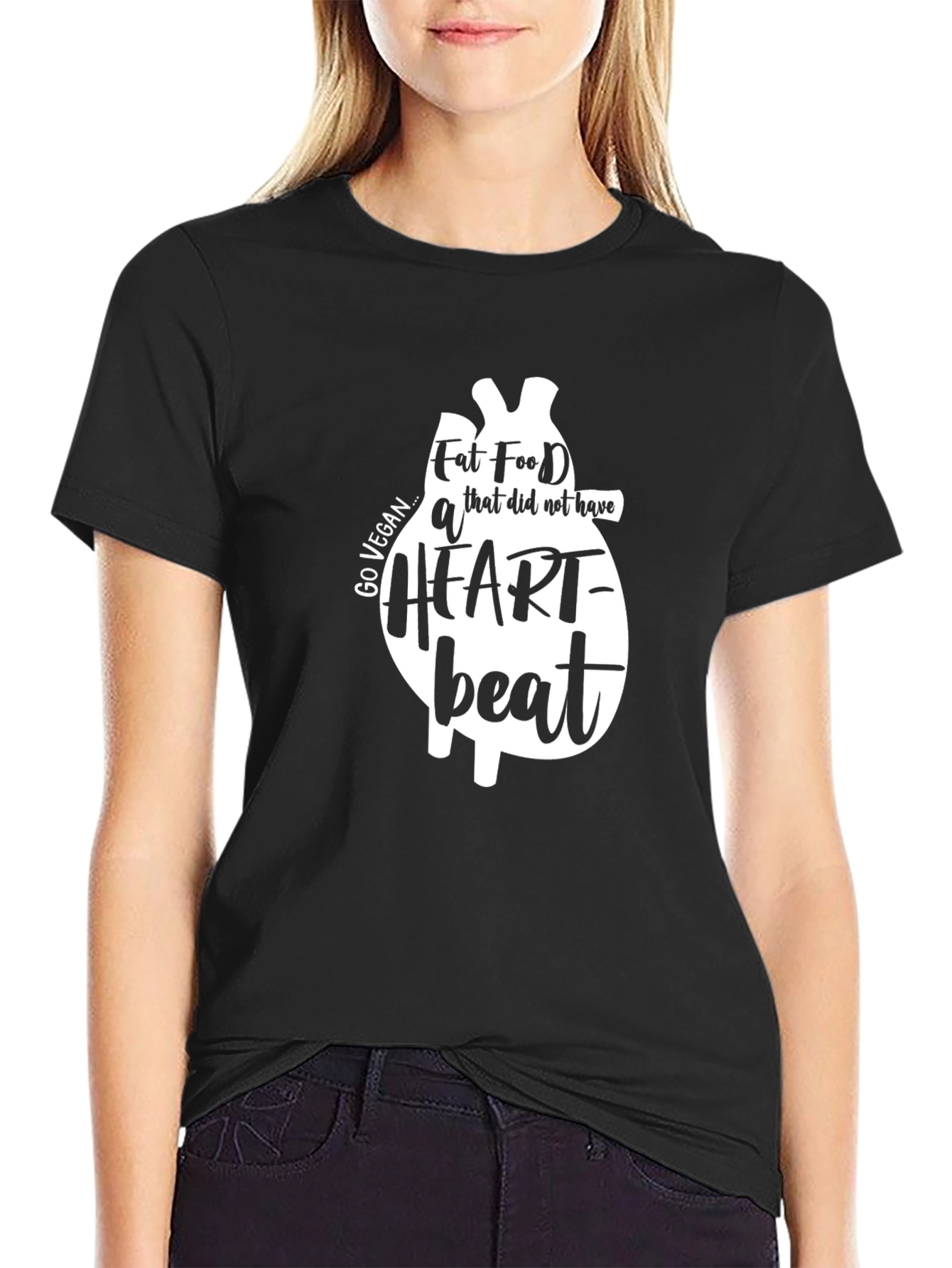 Vegan Heartbeat T-Shirt - Black Cotton Tee