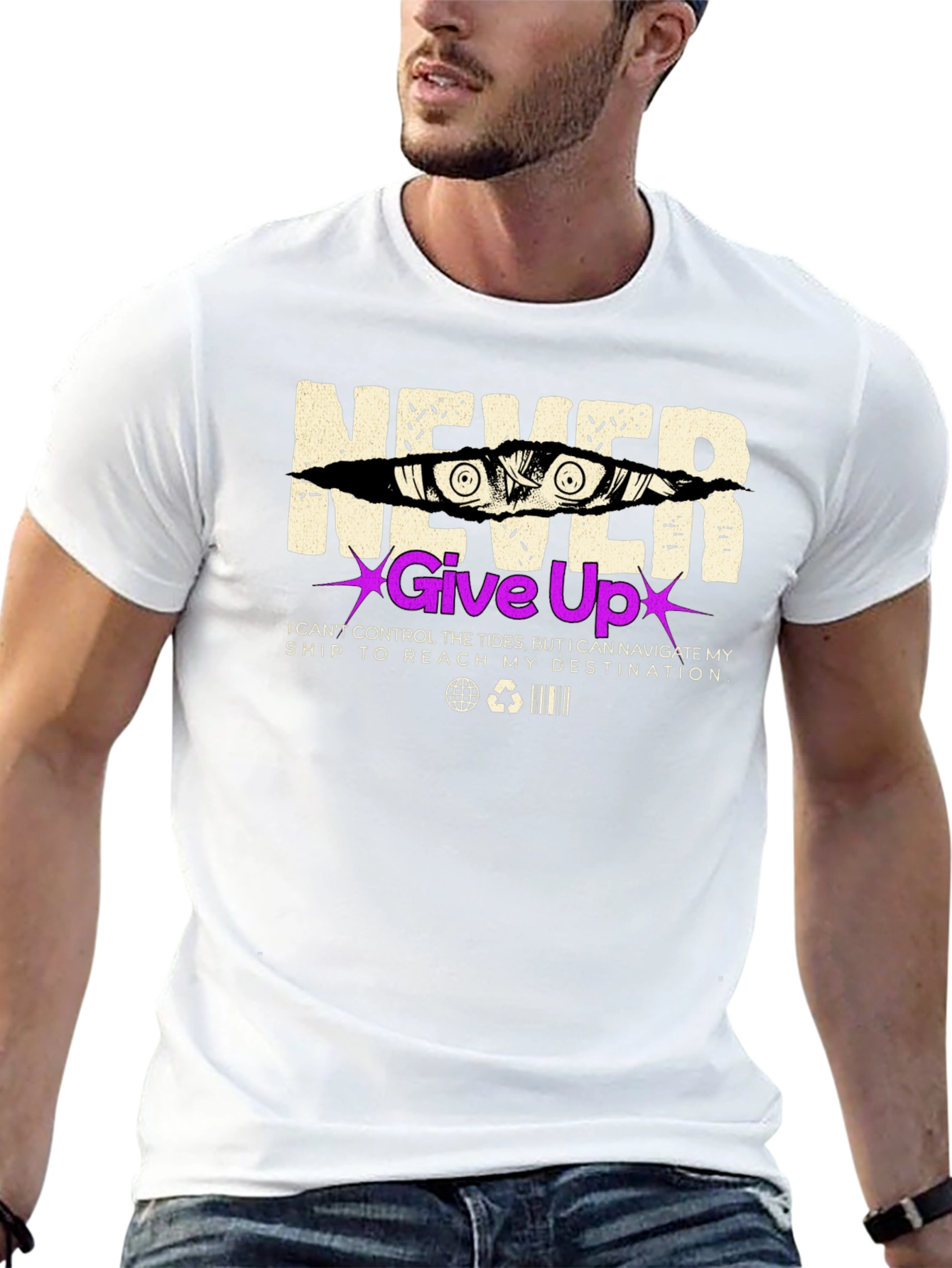 Never Give Up Graphic Print T-Shirt