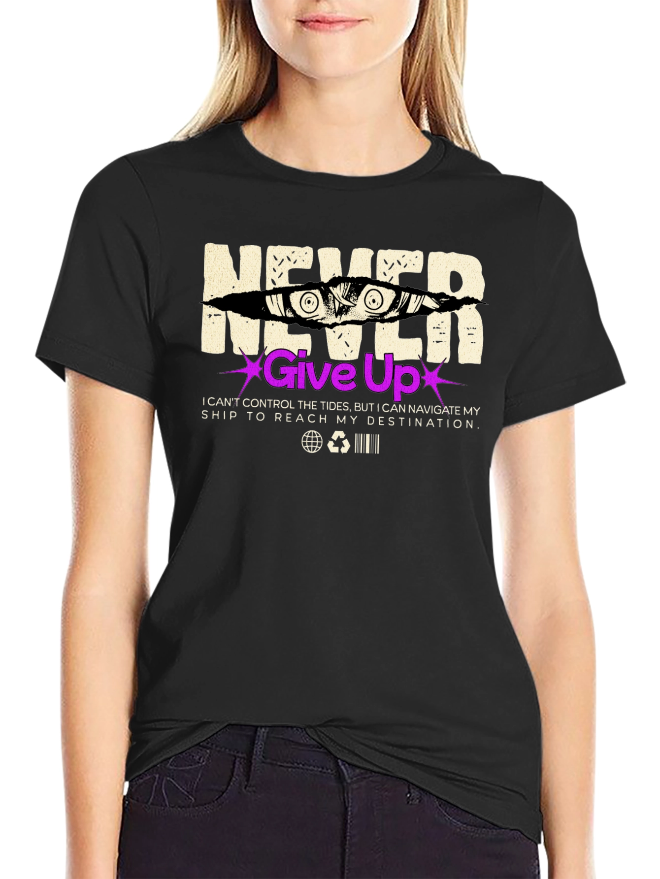 Never Give Up Graphic Print T-Shirt