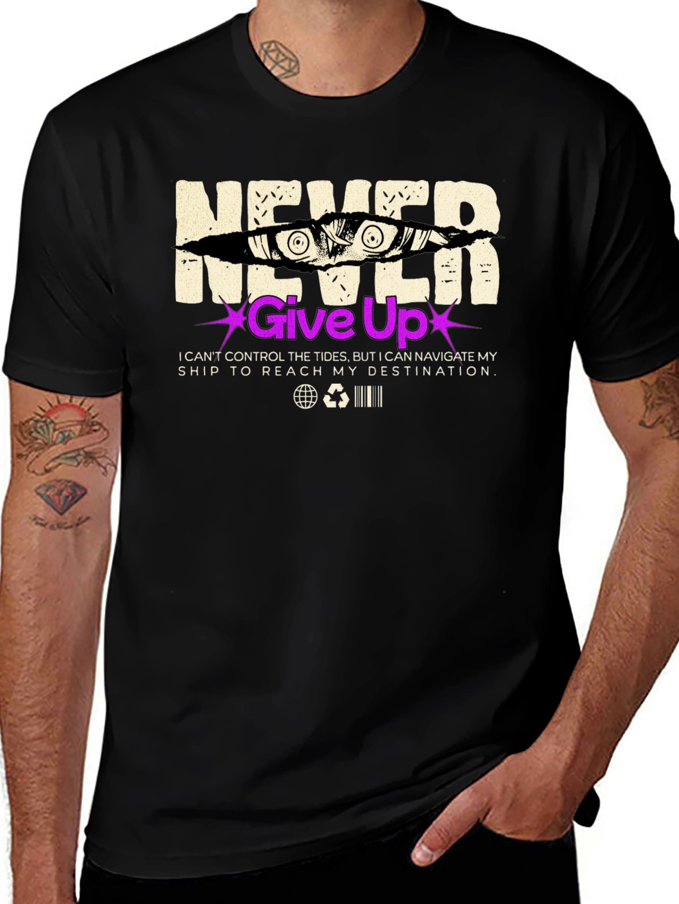 Never Give Up Graphic Print T-Shirt