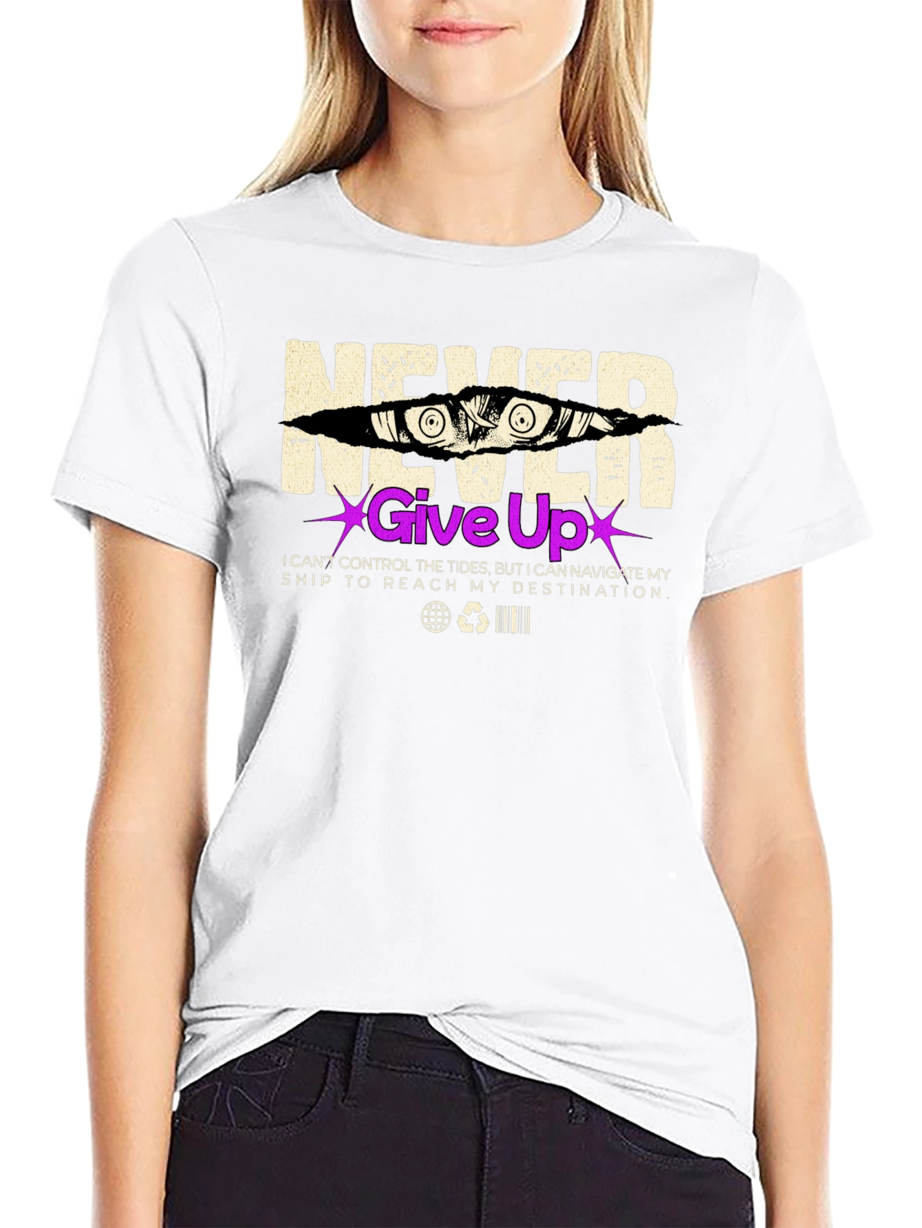 Never Give Up Graphic Print T-Shirt