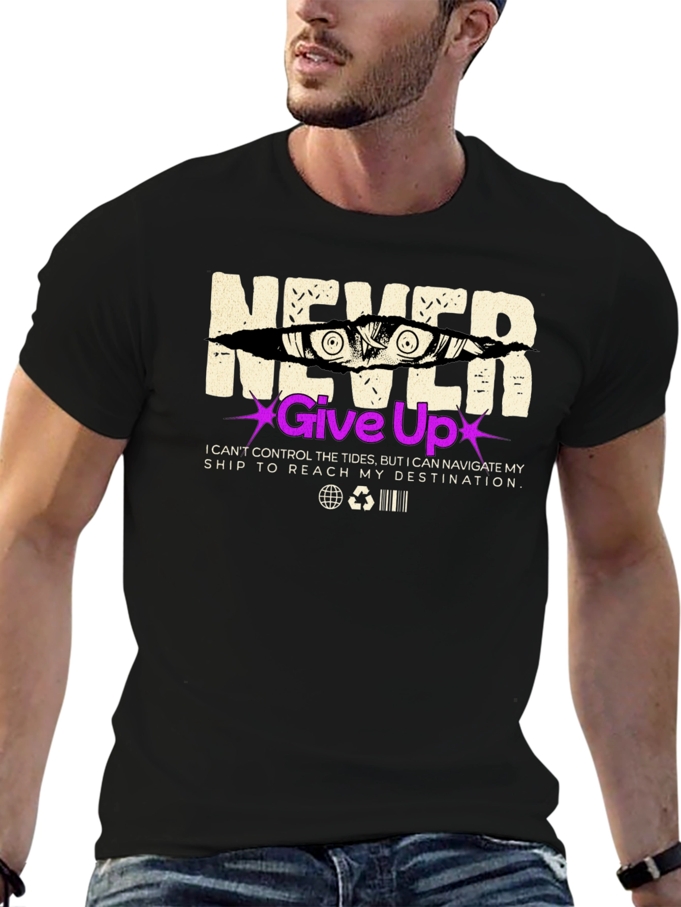 Never Give Up Graphic Print T-Shirt
