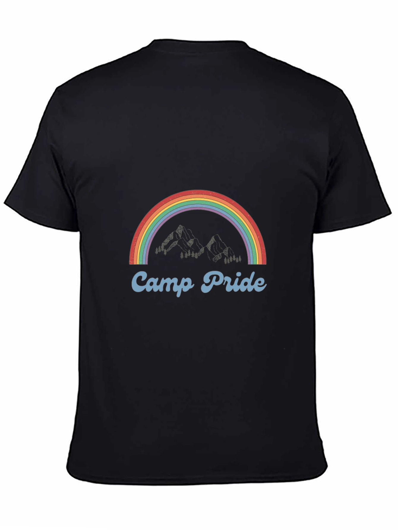 Camp Pride Rainbow Graphic Tee - Black Cotton T-Shirt