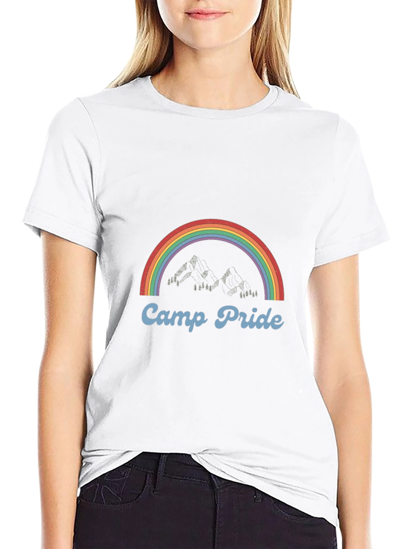 Camp Pride Rainbow Graphic Tee - Black Cotton T-Shirt