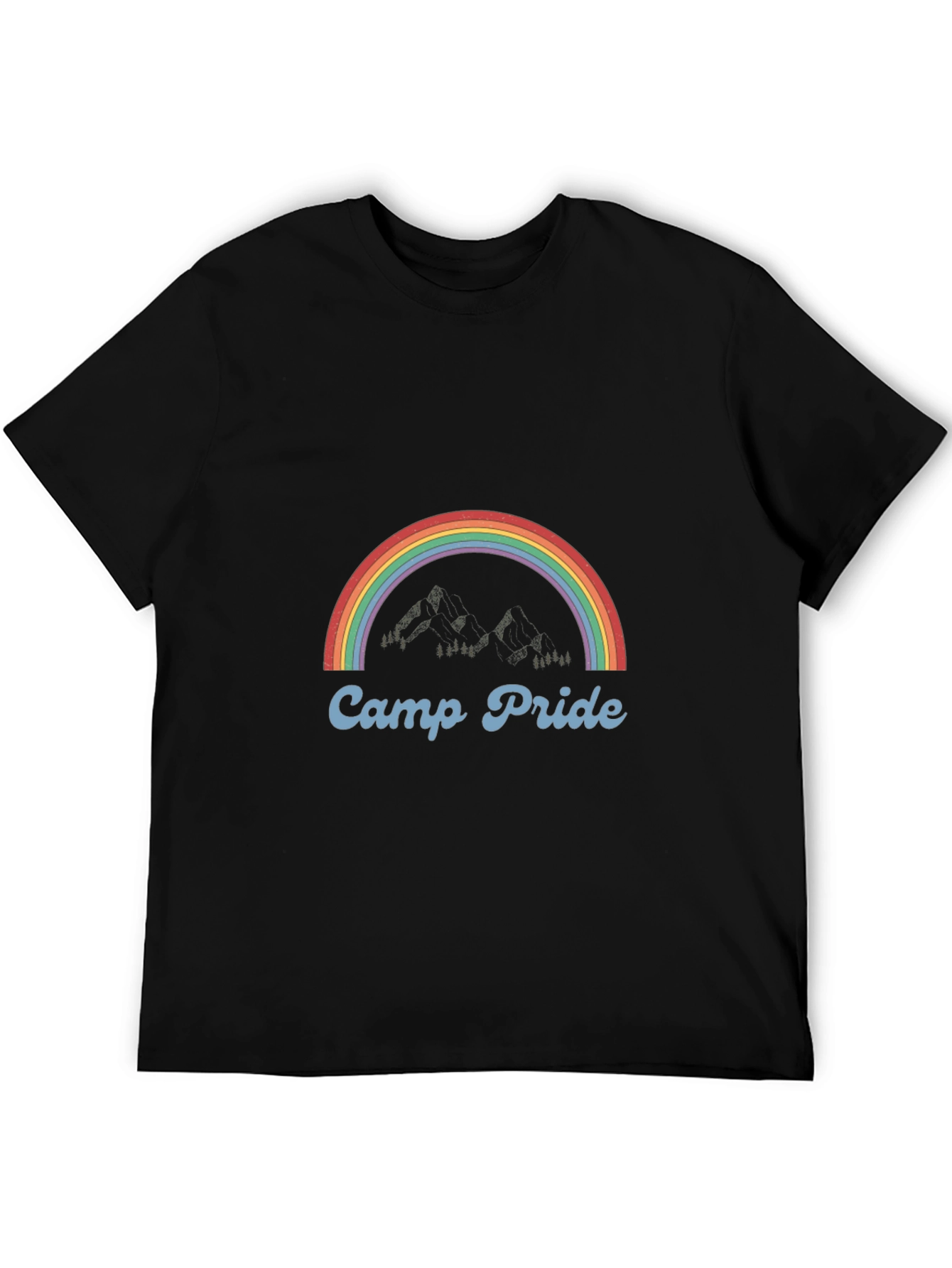 Camp Pride Rainbow Graphic Tee - Black Cotton T-Shirt