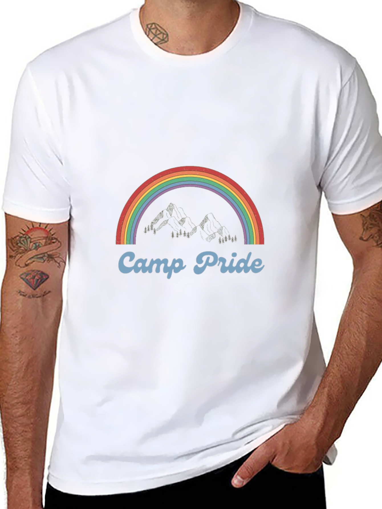 Camp Pride Rainbow Graphic Tee - Black Cotton T-Shirt
