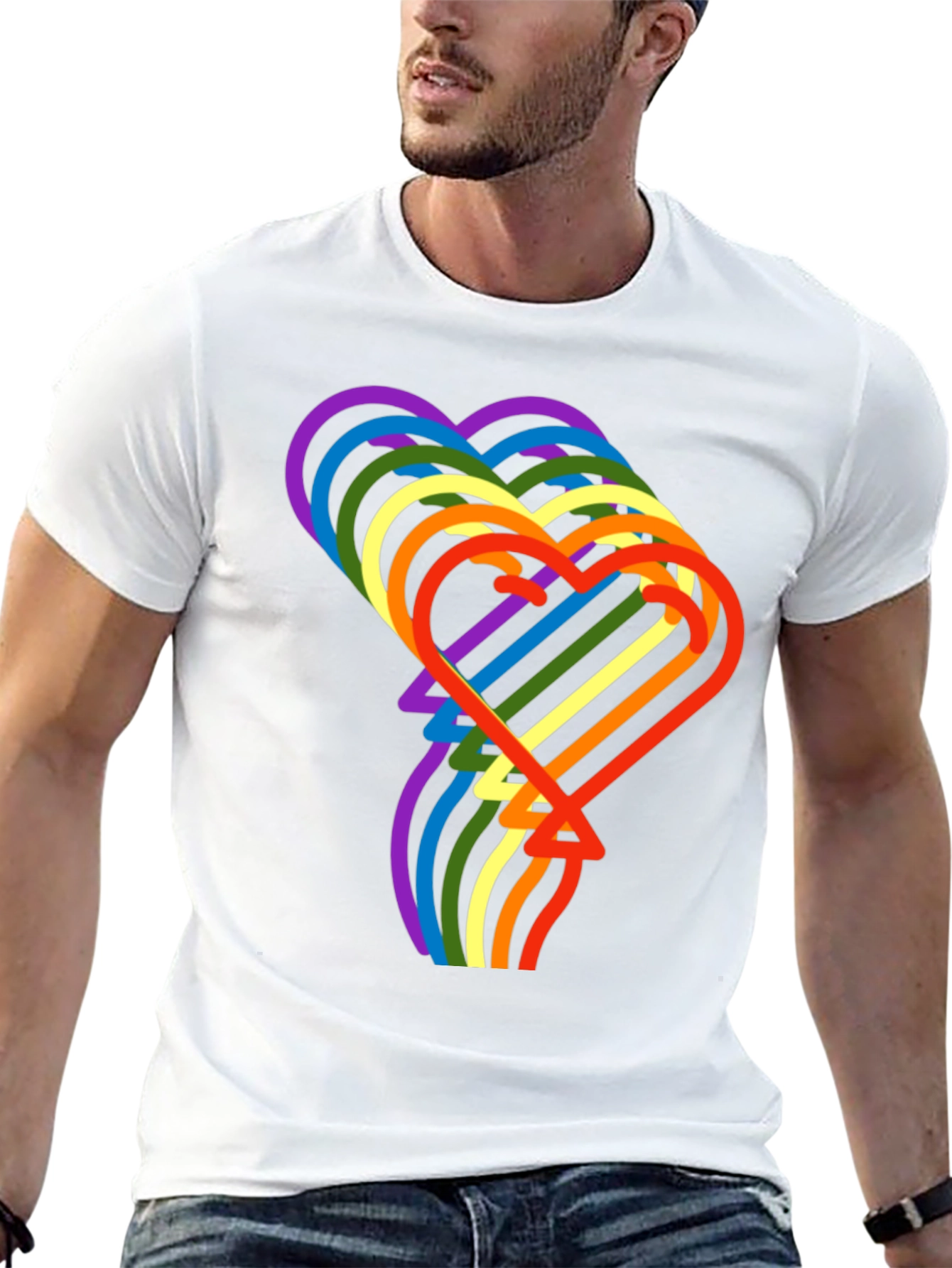 Rainbow Hearts Graphic Tee - Stylish Pride Shirt