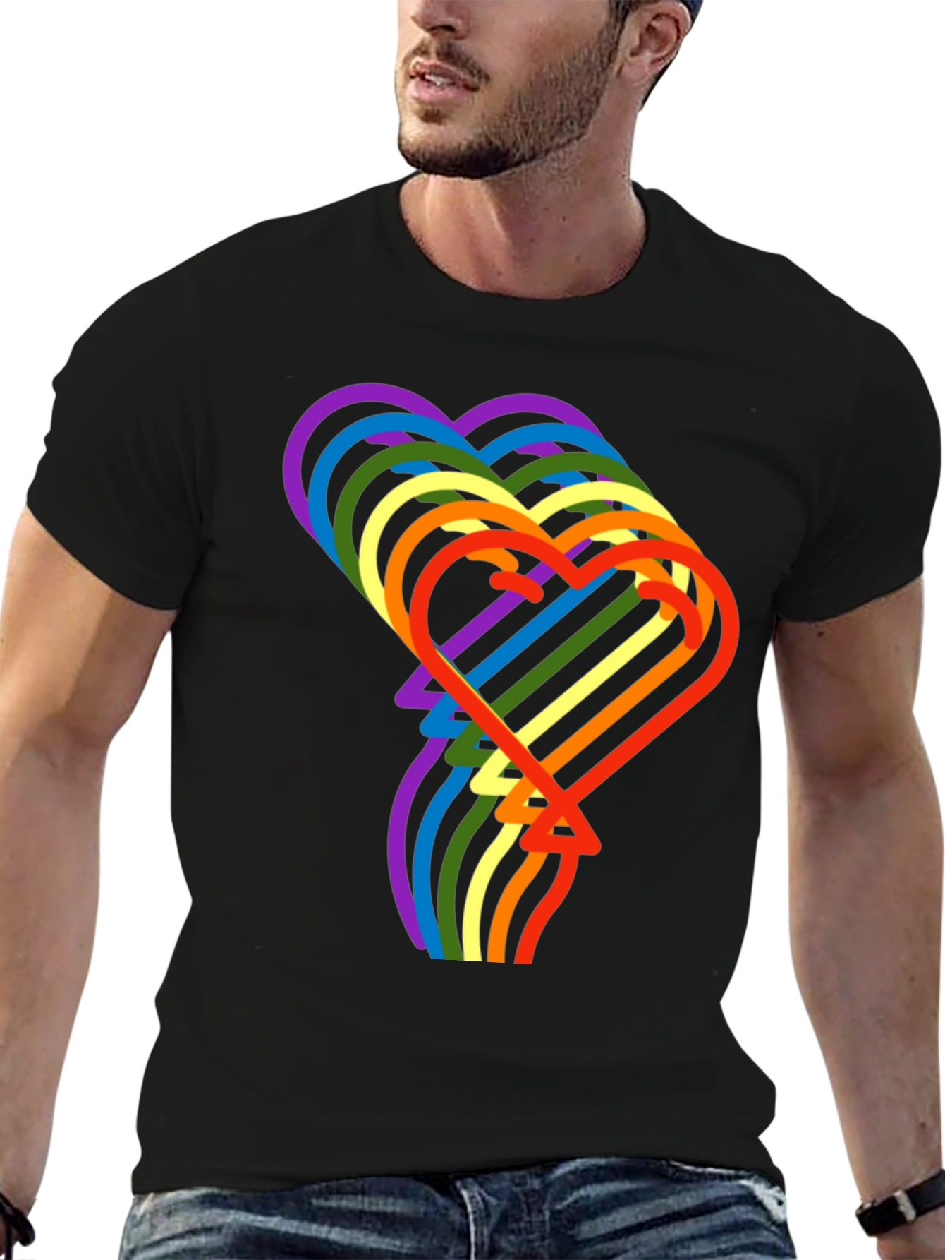 Rainbow Hearts Graphic Tee - Stylish Pride Shirt