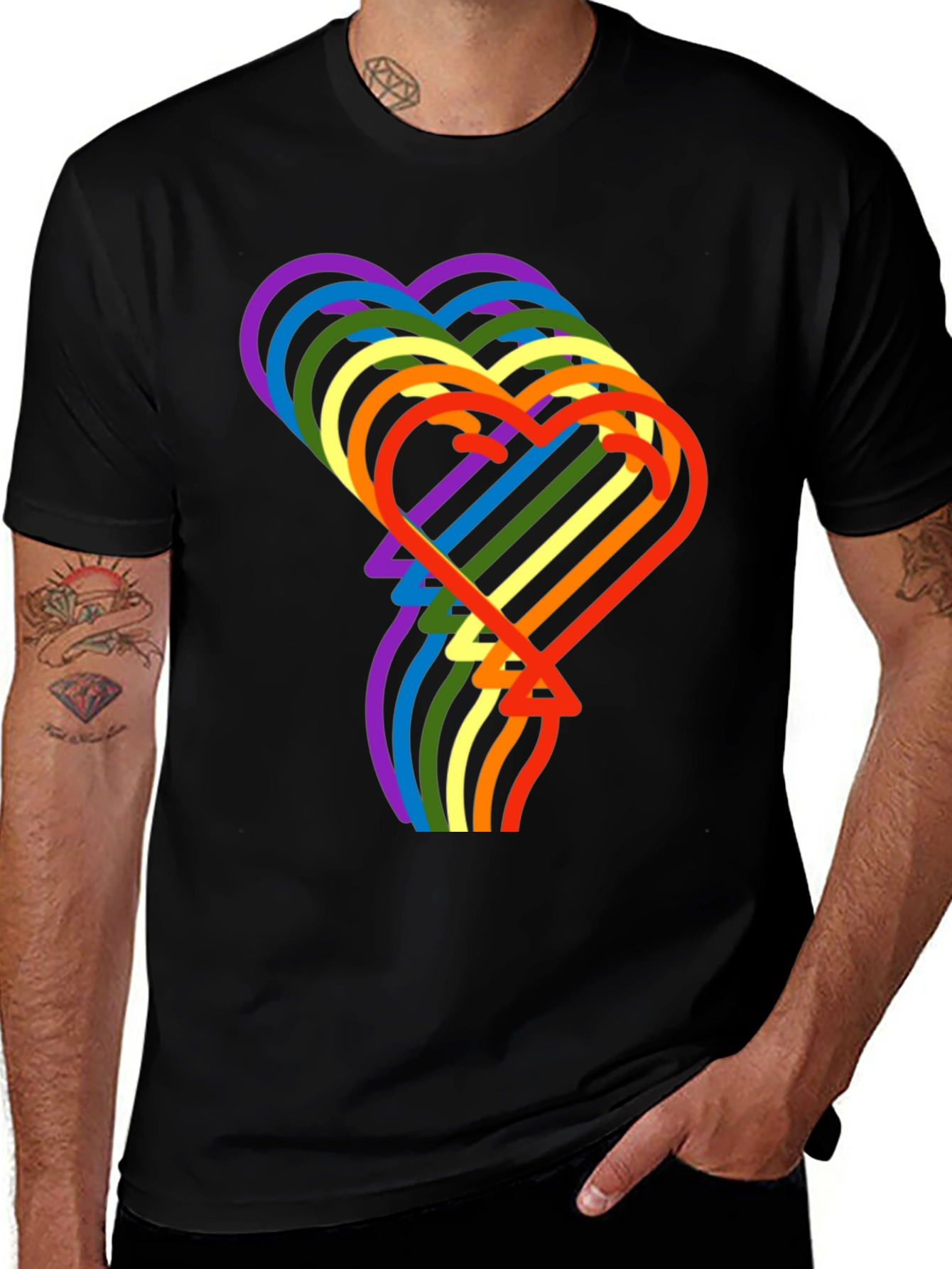 Rainbow Hearts Graphic Tee - Stylish Pride Shirt