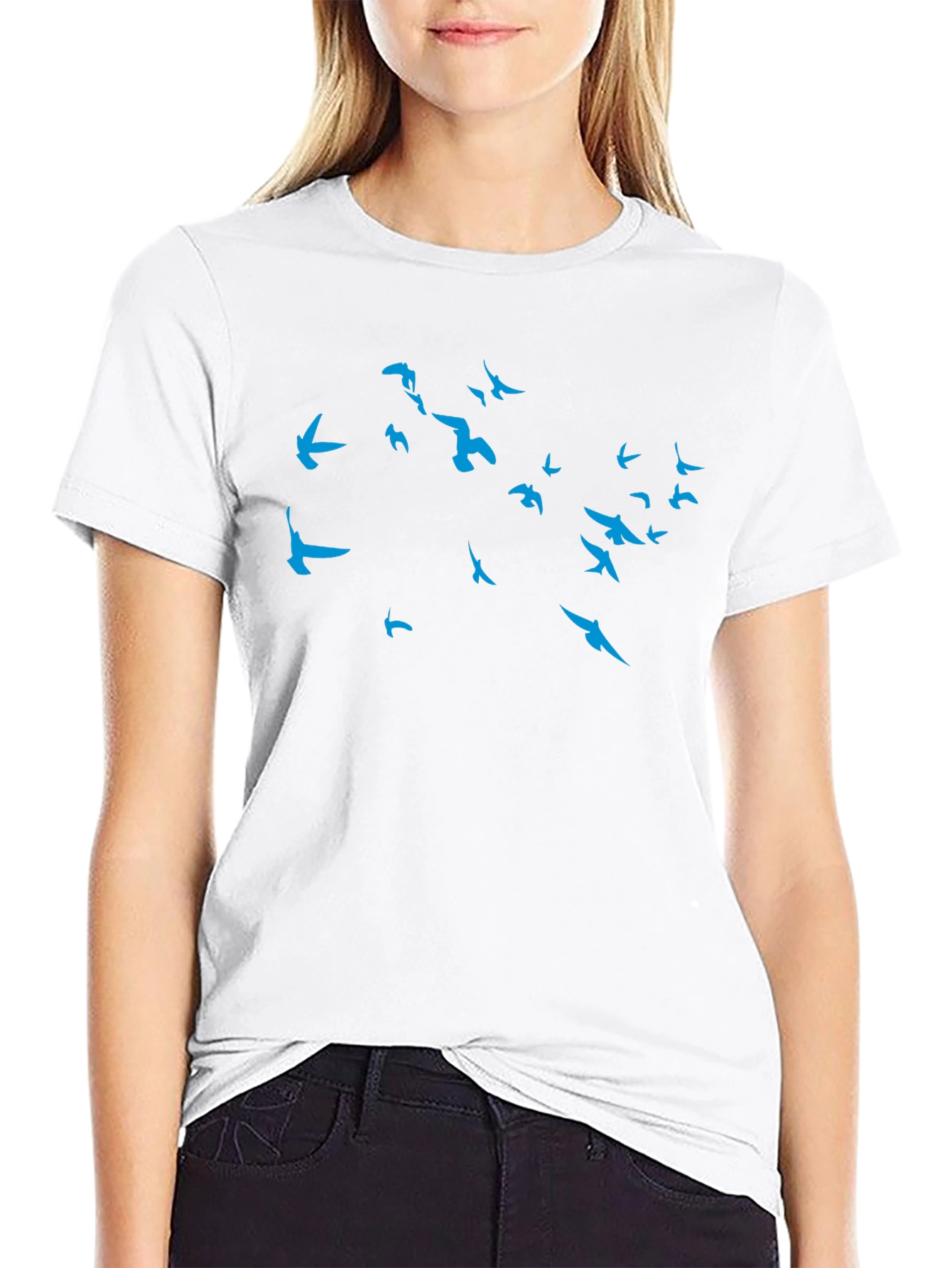 Mens Black T-Shirt with Blue Bird Design