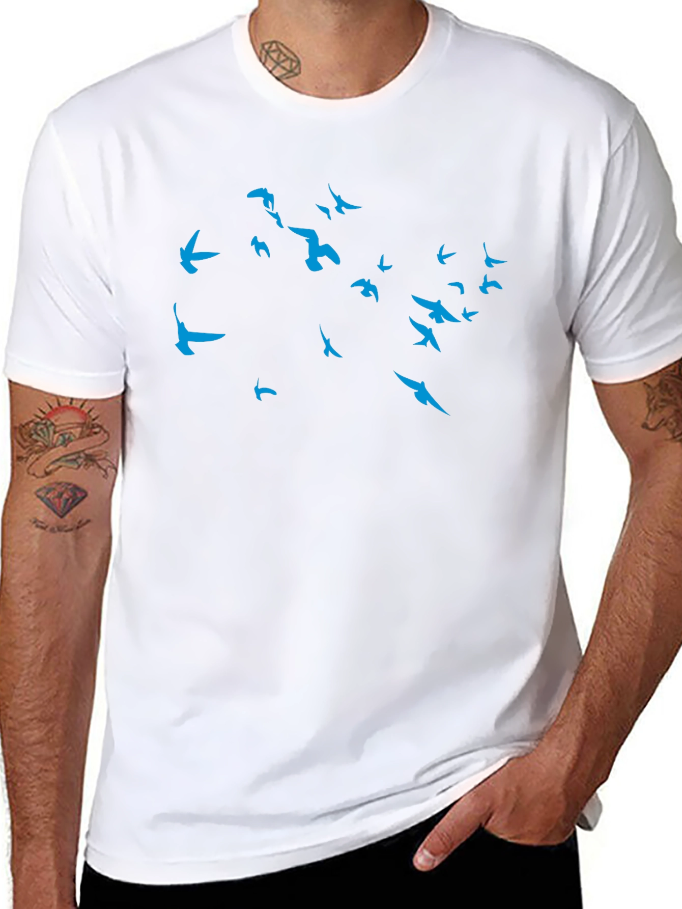 Mens Black T-Shirt with Blue Bird Design