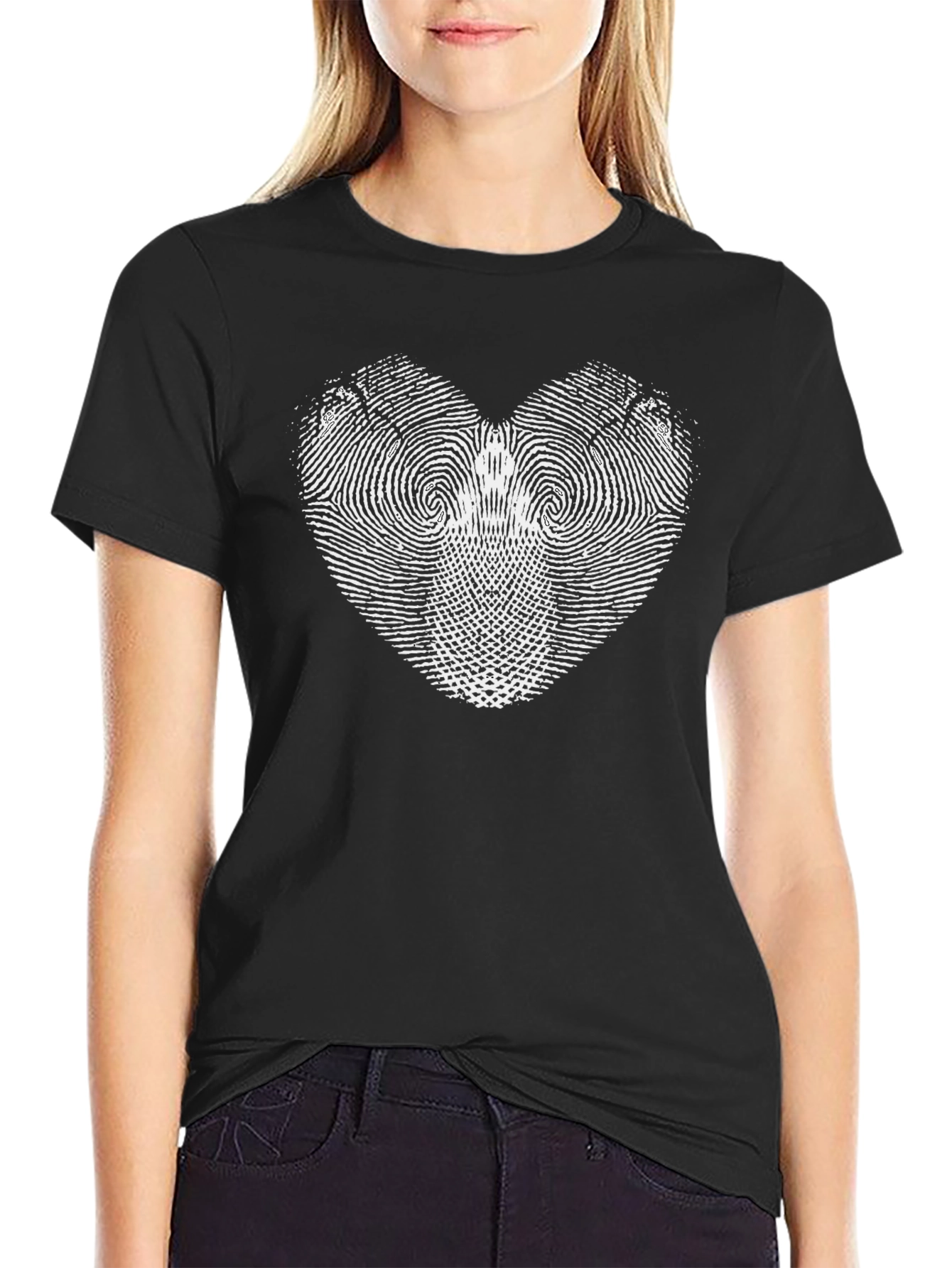 Heart Fingerprint Graphic Black T-Shirt