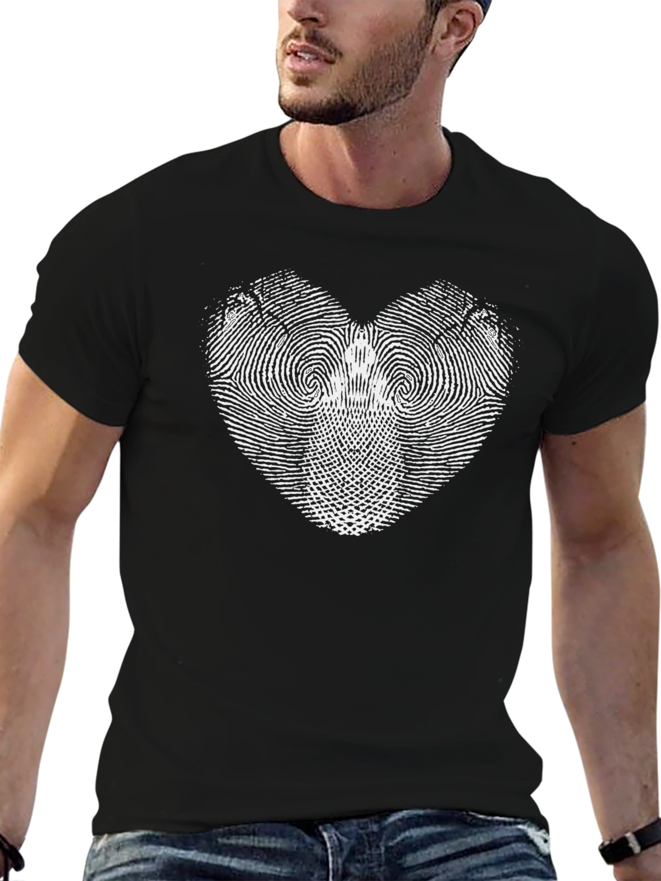 Heart Fingerprint Graphic Black T-Shirt