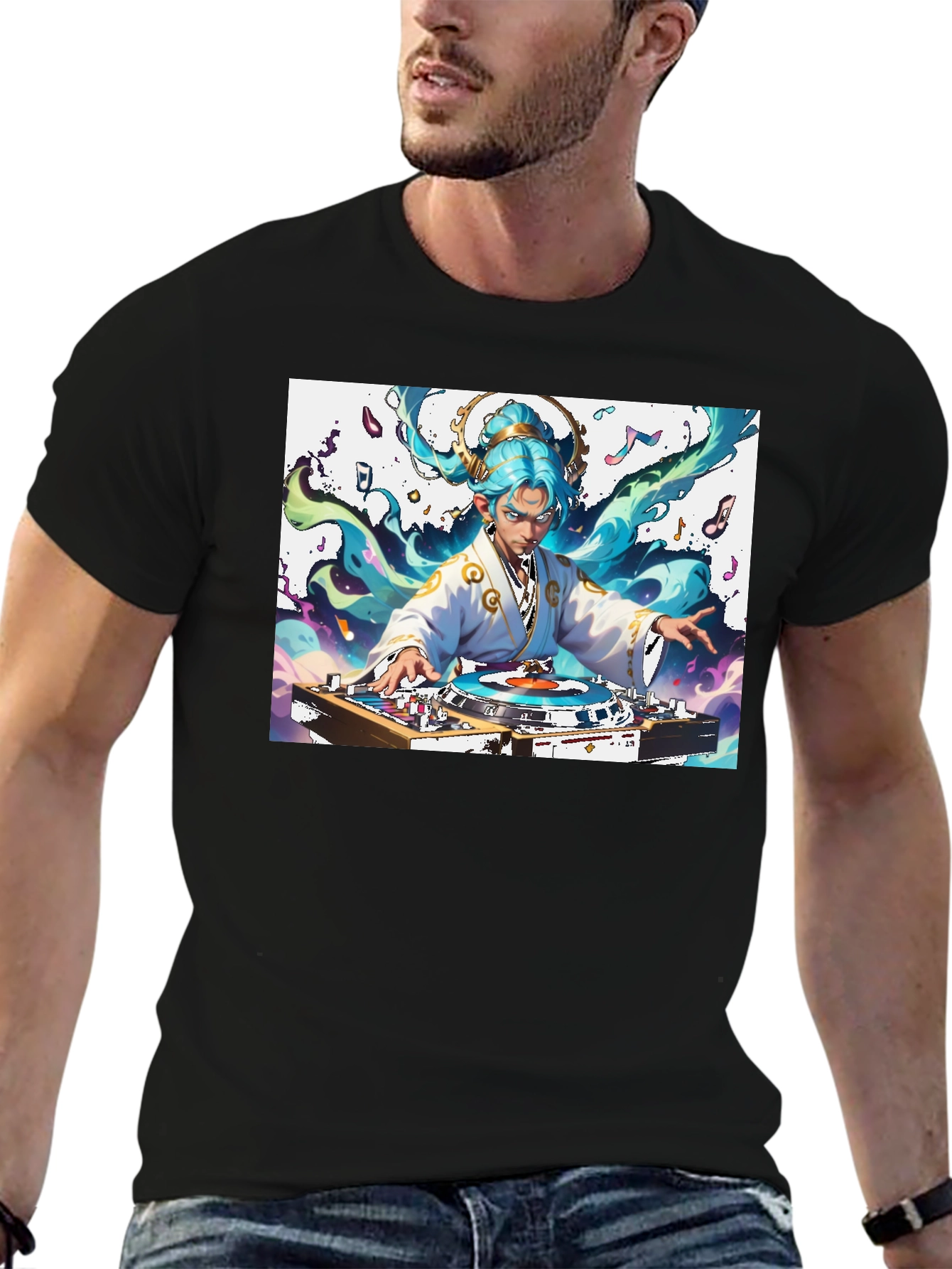 DJ Anime Art T-Shirt - Black Graphic Tee