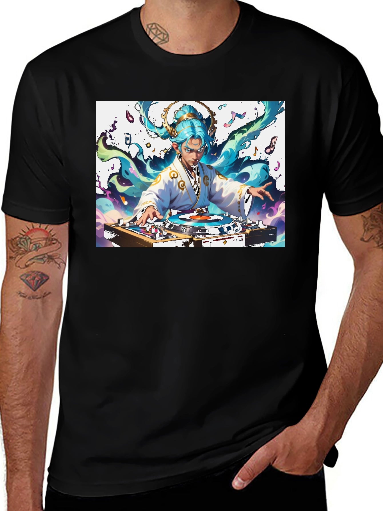 DJ Anime Art T-Shirt - Black Graphic Tee