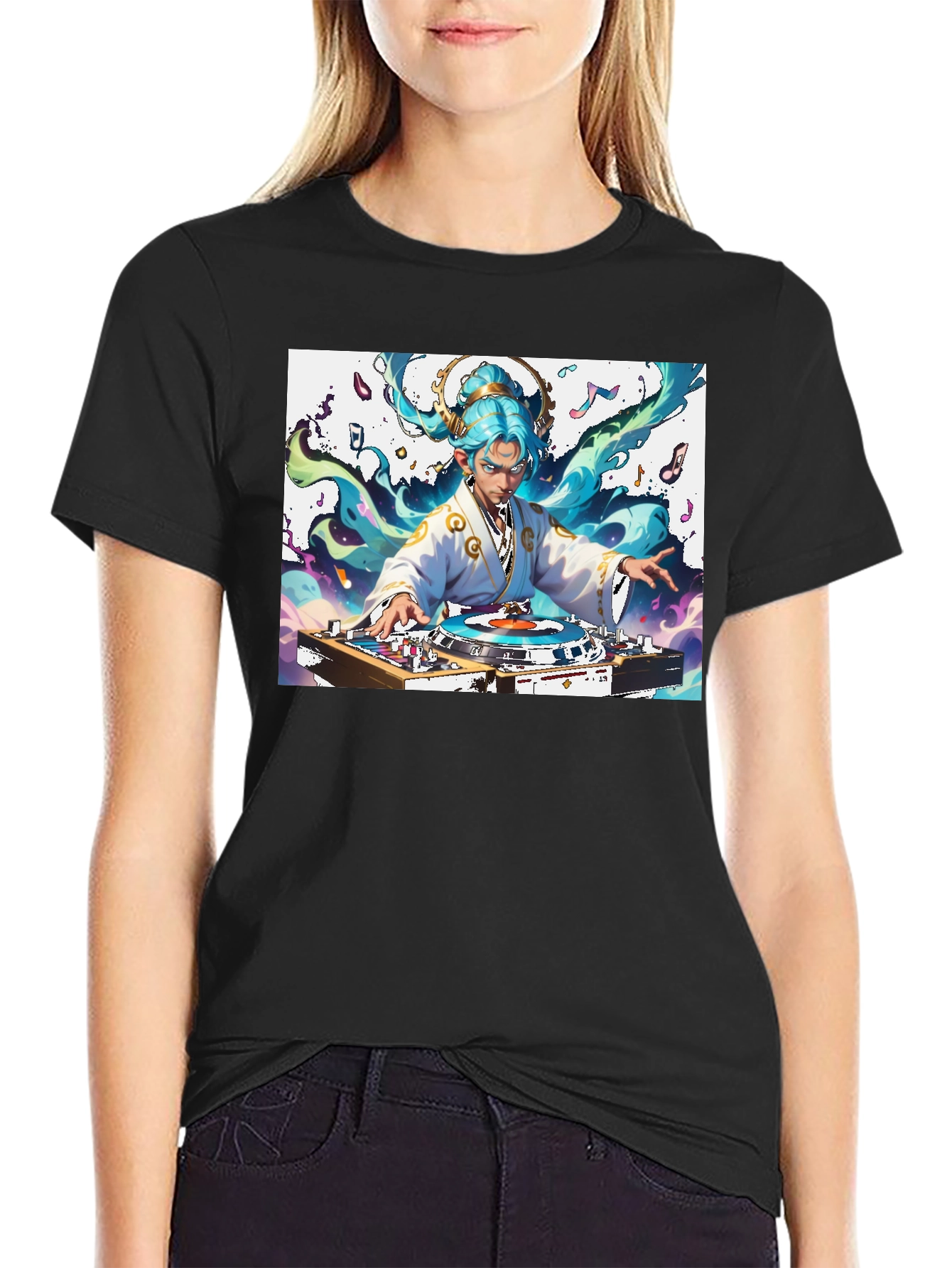 DJ Anime Art T-Shirt - Black Graphic Tee