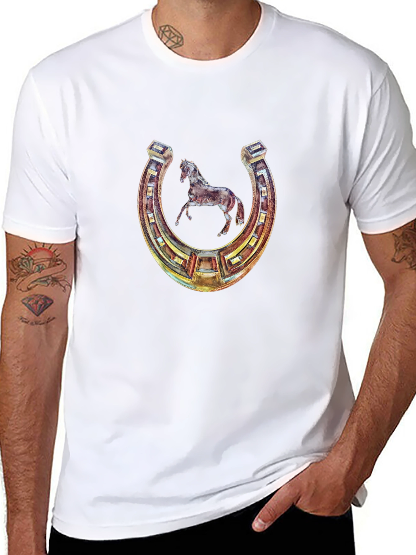 Lucky Horseshoe Horse Graphic Tee - Black