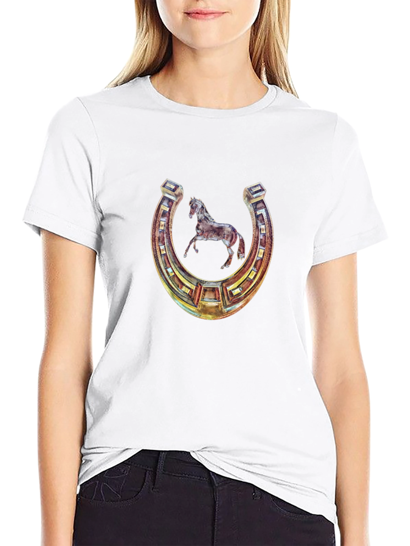 Lucky Horseshoe Horse Graphic Tee - Black