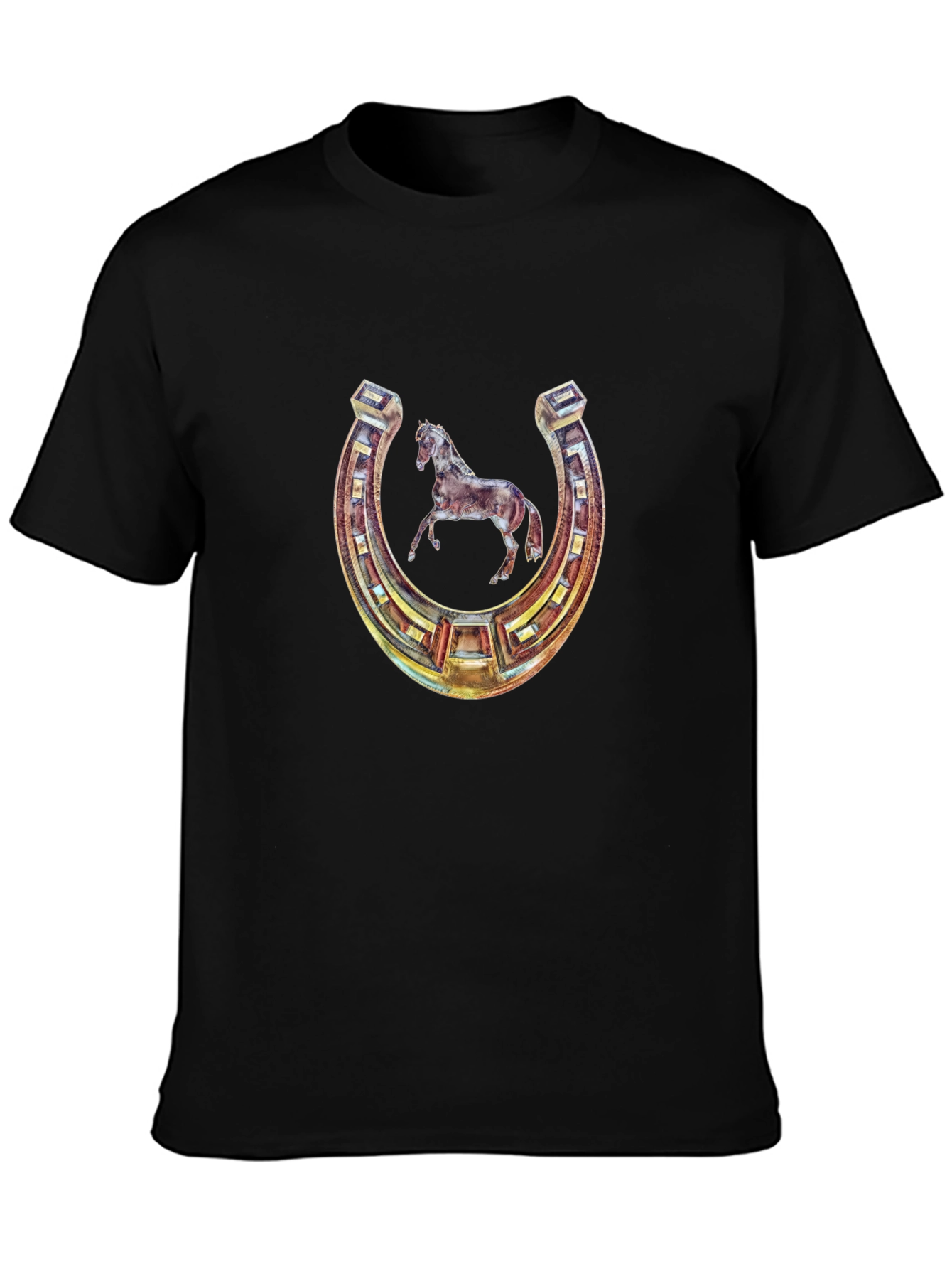 Lucky Horseshoe Horse Graphic Tee - Black