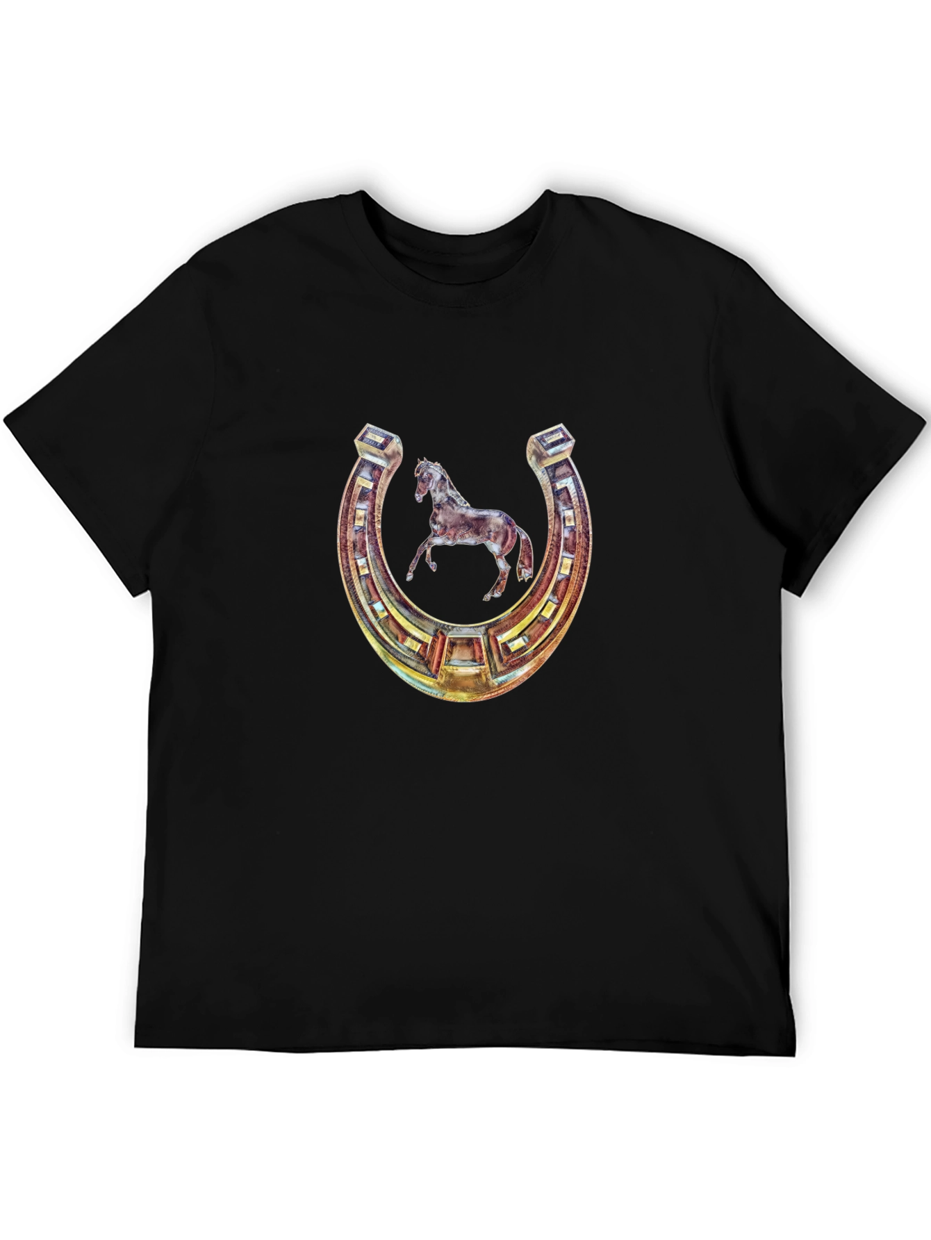 Lucky Horseshoe Horse Graphic Tee - Black