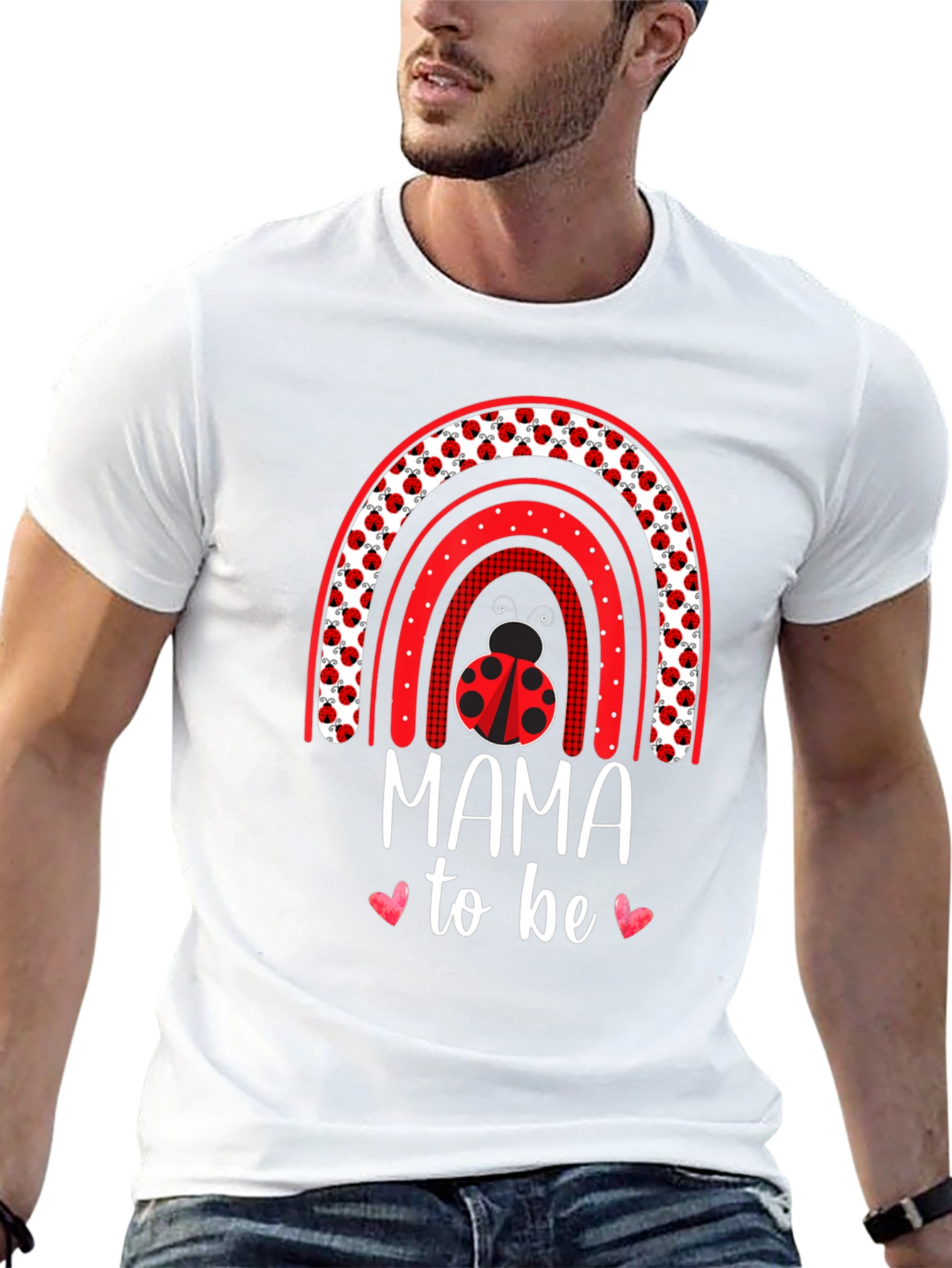 Mama To Be Ladybug Rainbow T-Shirt