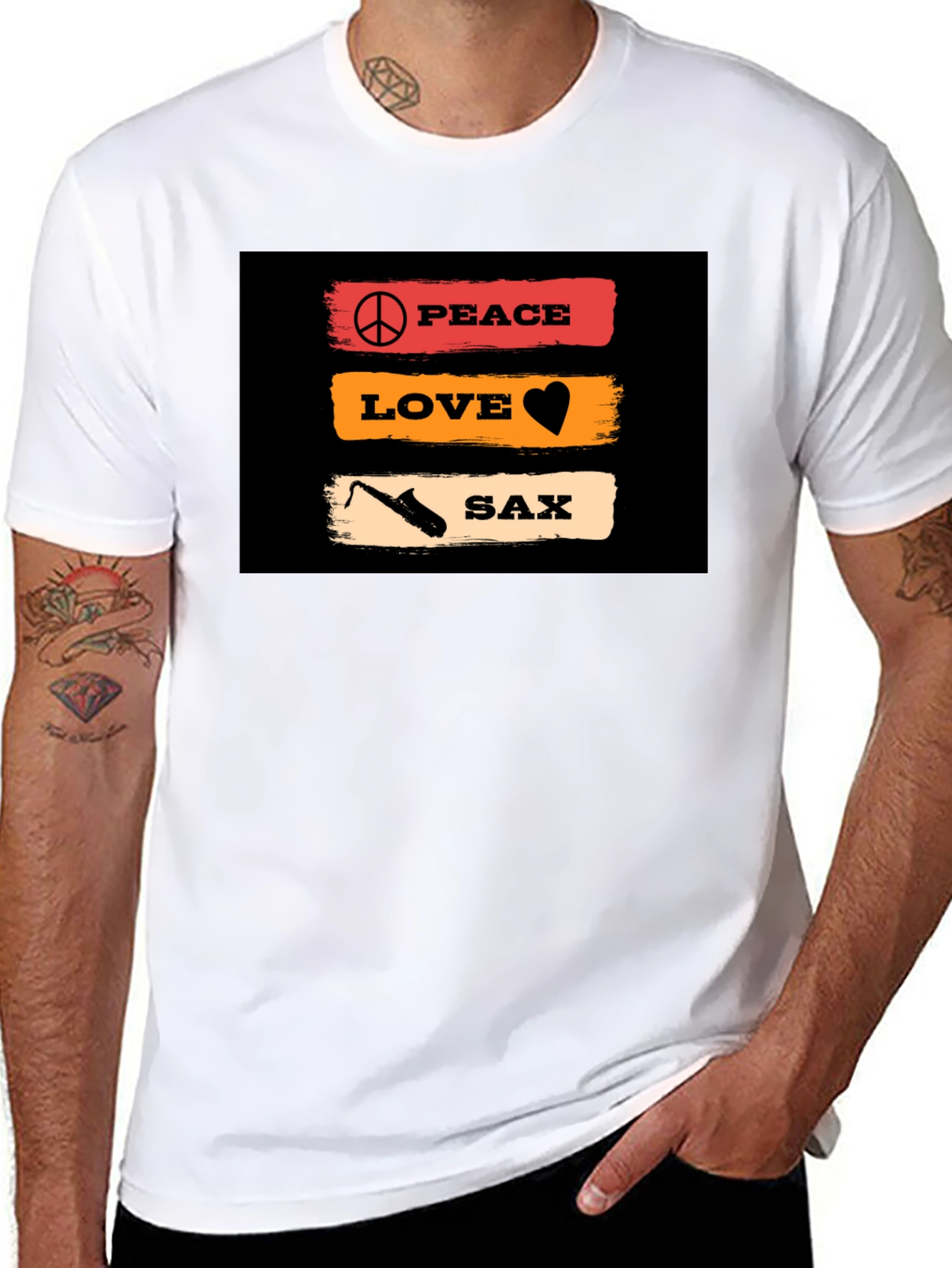 Peace Love Saxophone Graphic T-Shirt