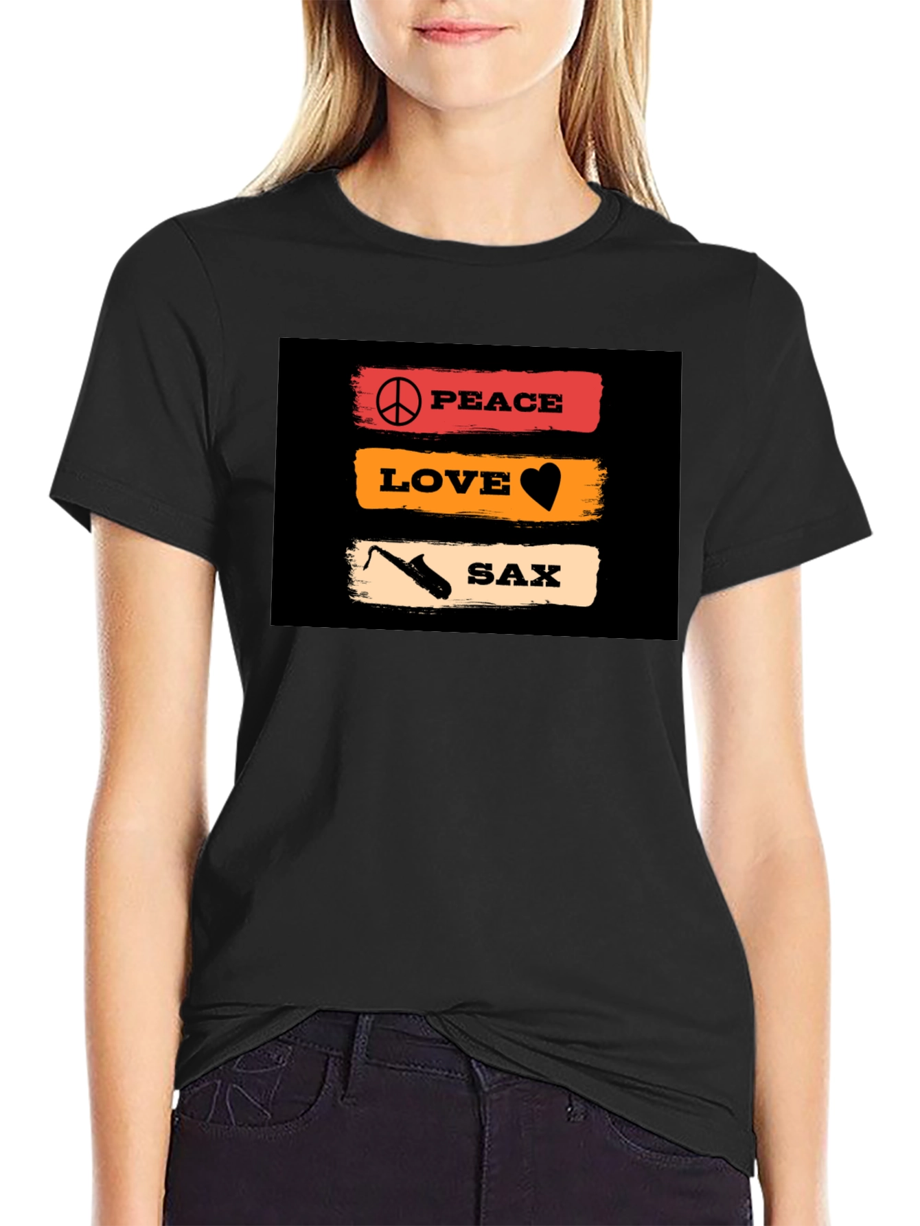 Peace Love Saxophone Graphic T-Shirt
