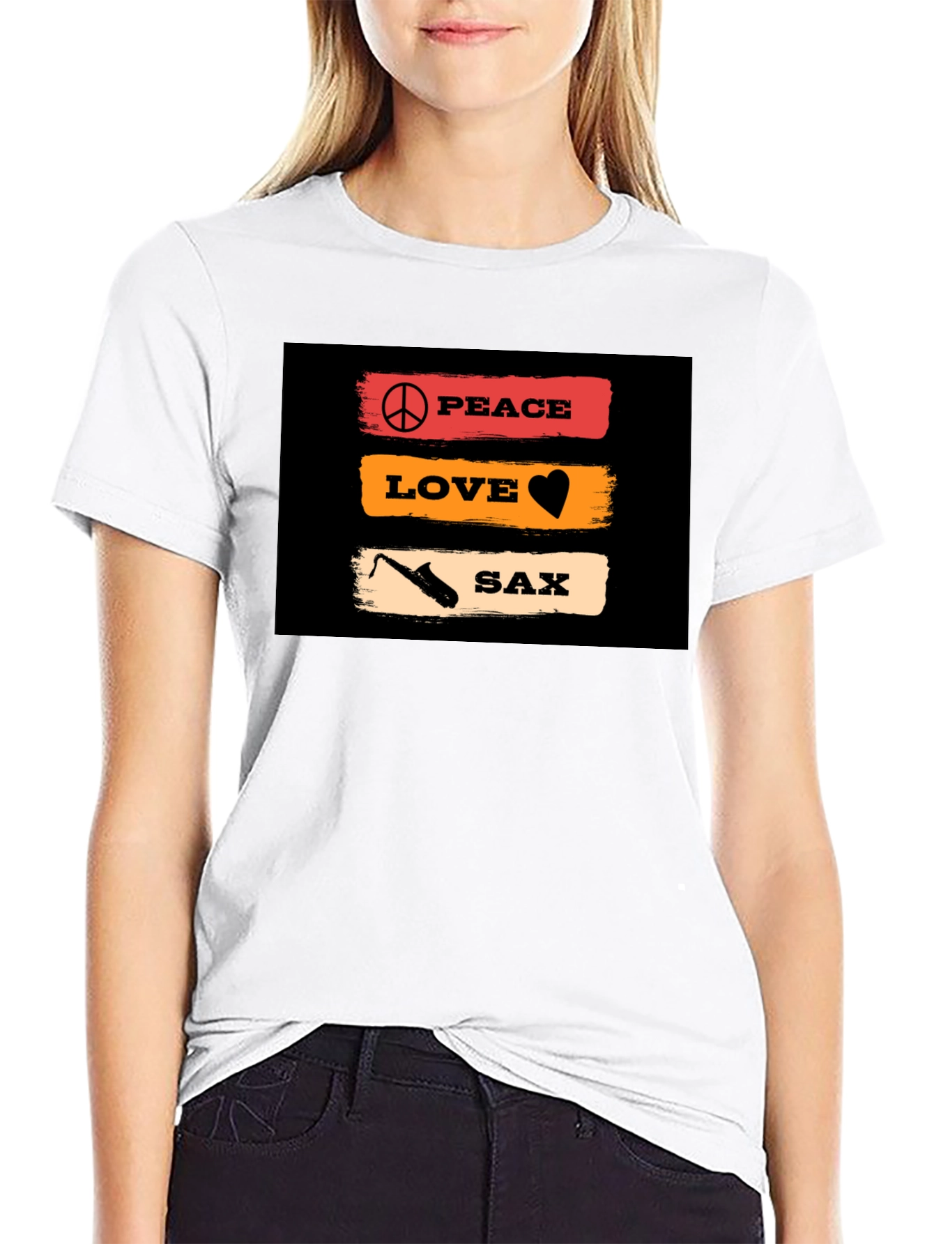 Peace Love Saxophone Graphic T-Shirt